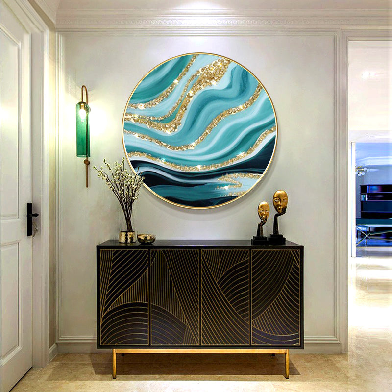 Gold teal Round Resin Geode Wall art -X00027-1