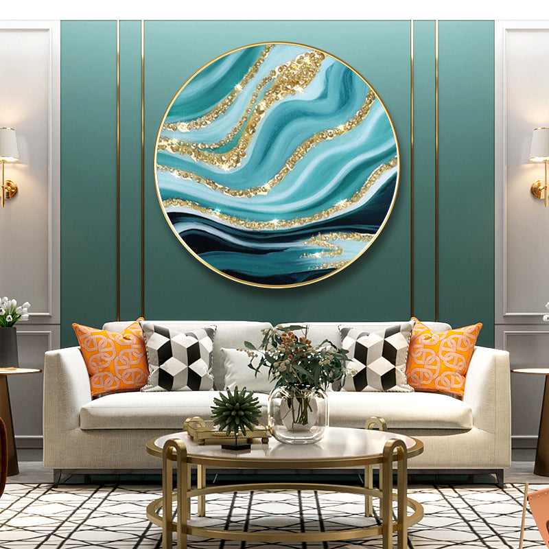 Gold teal Round Resin Geode Wall art -X00027-1