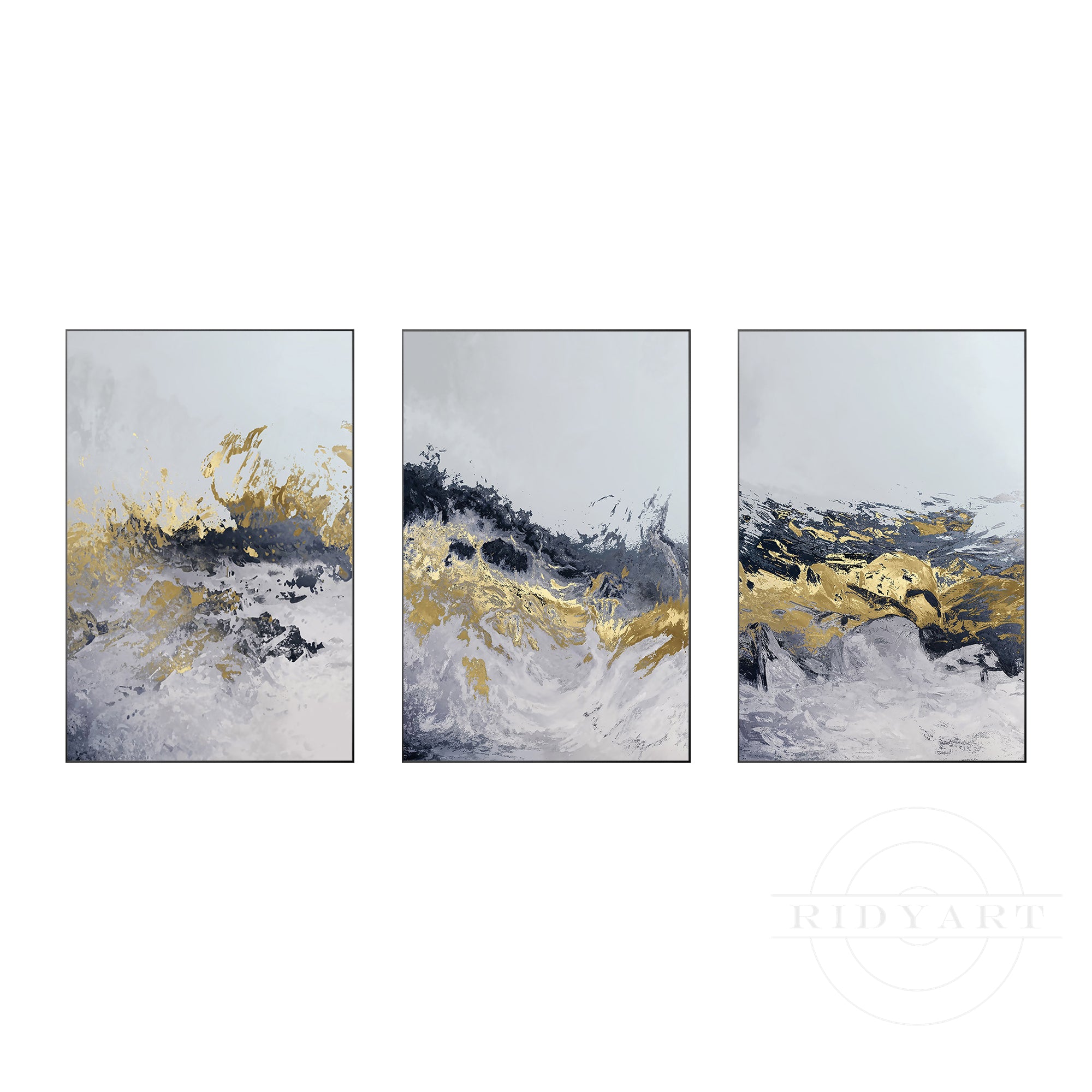 Triptychon Salbeigrün Strukturierte Kunst