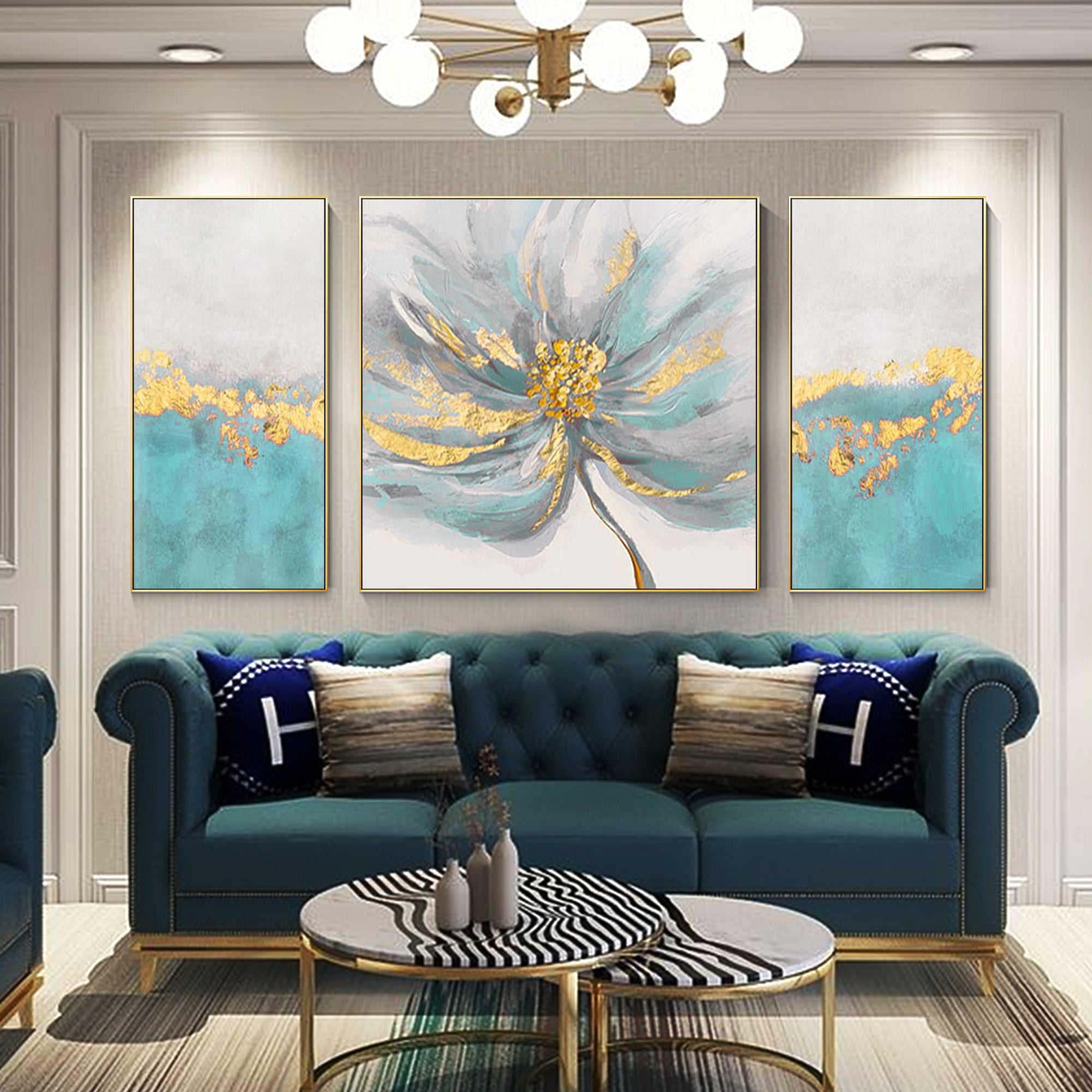 Gold art Abstract Acrylic floral Painting