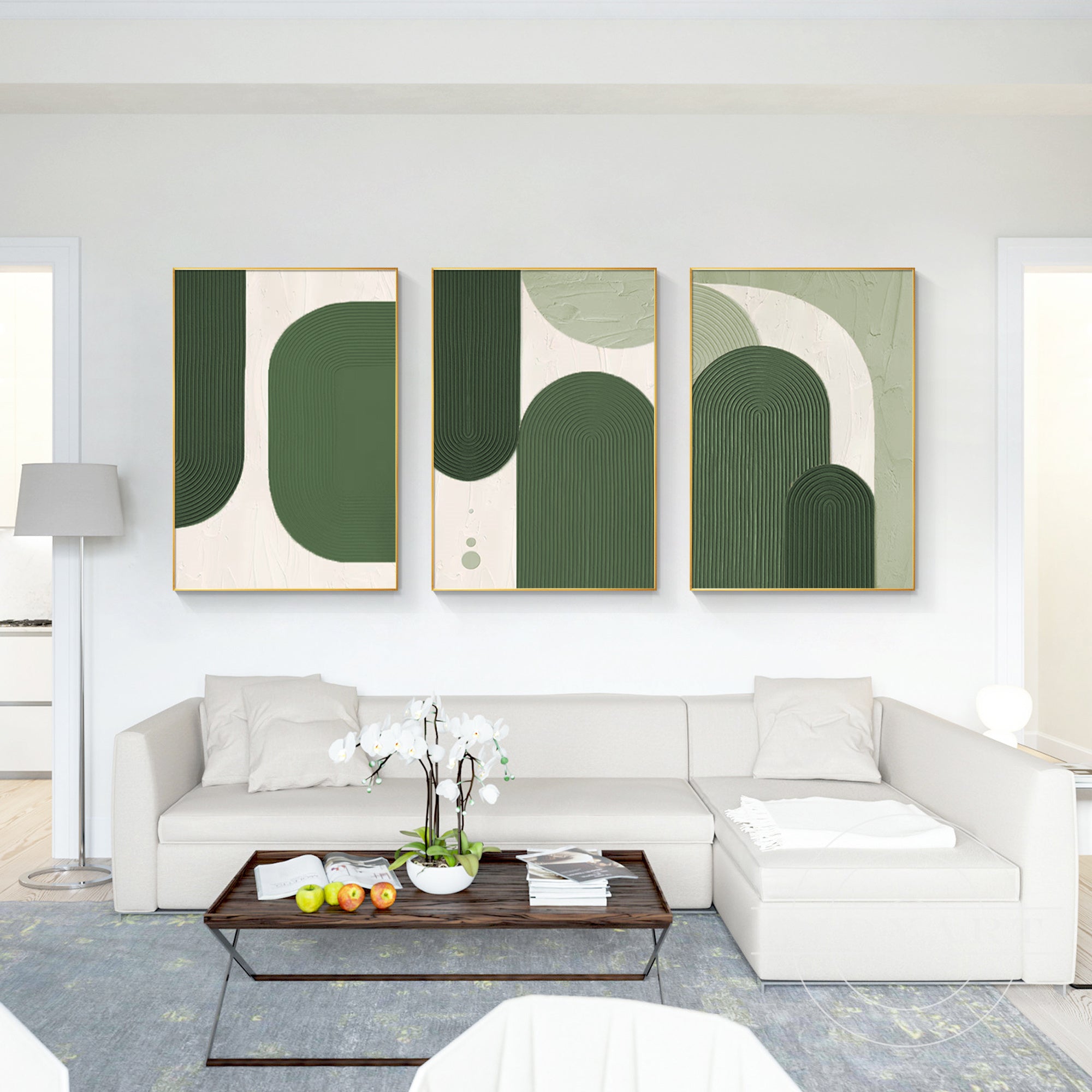 Modern sage green abstract textured art for contemporary interiors