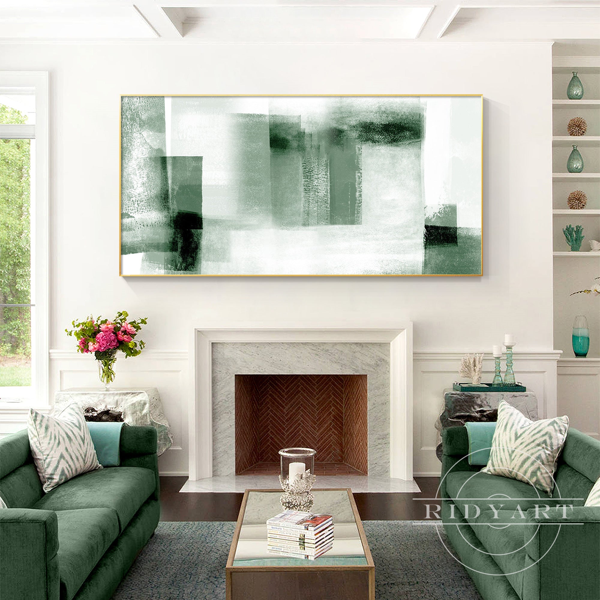Contemporary sage green abstract painting for elegant home decor