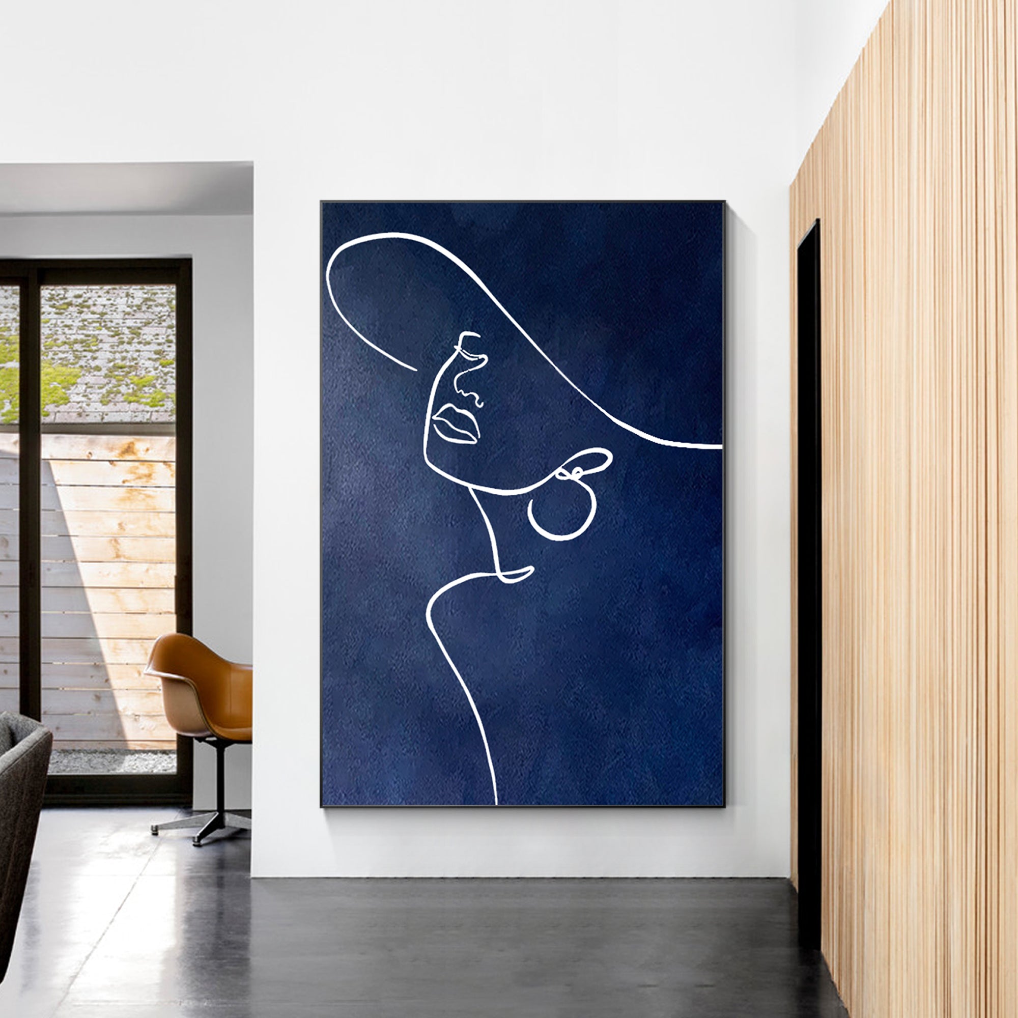 Minimalistisches Frauenportrait in einer Linie, Ölgemälde