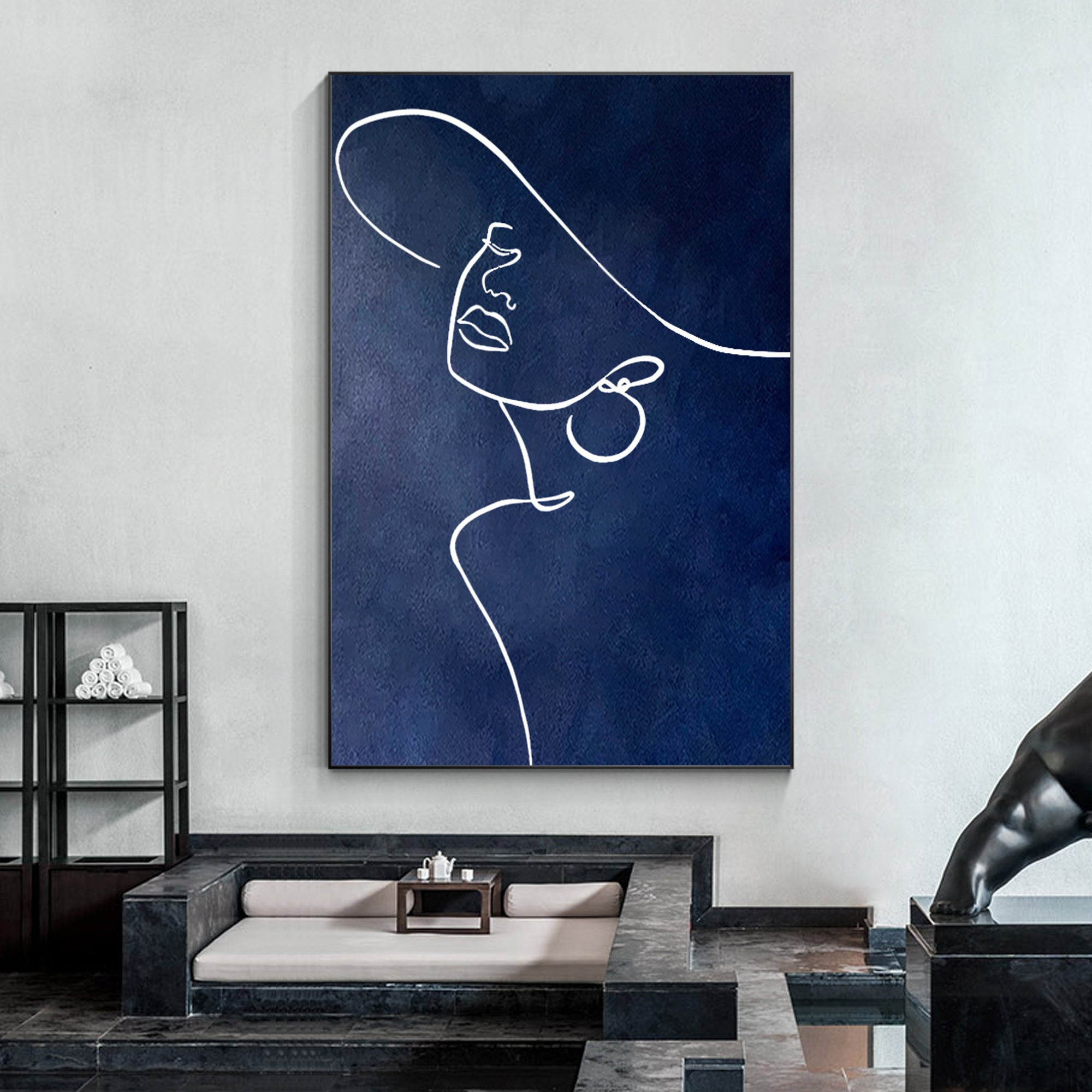 Minimalistisches Frauenportrait in einer Linie, Ölgemälde