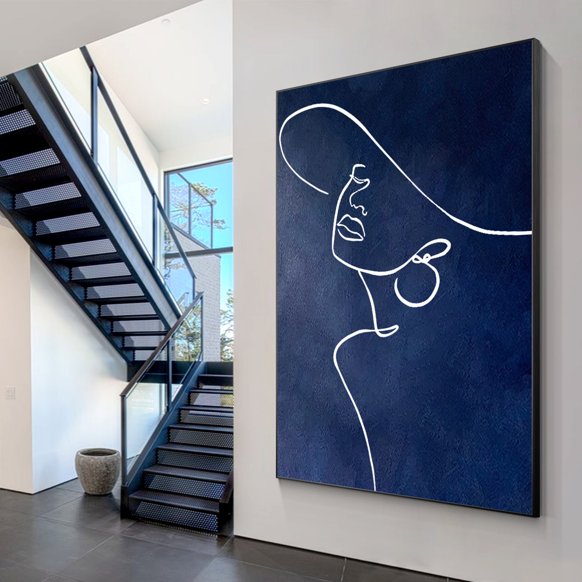 Minimalistisches Frauenportrait in einer Linie, Ölgemälde