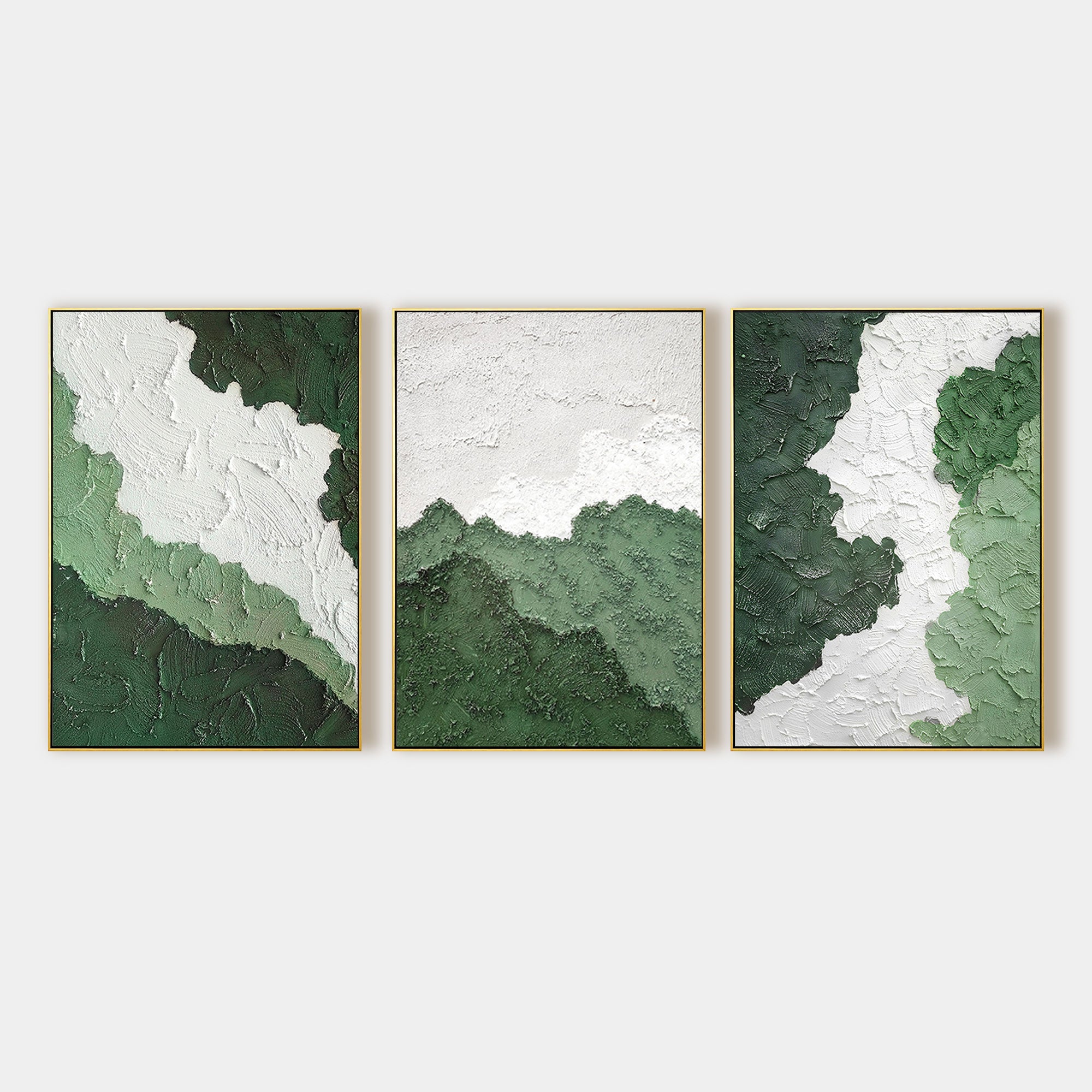3-teiliges abstraktes Ölgemälde mit grüner Textur