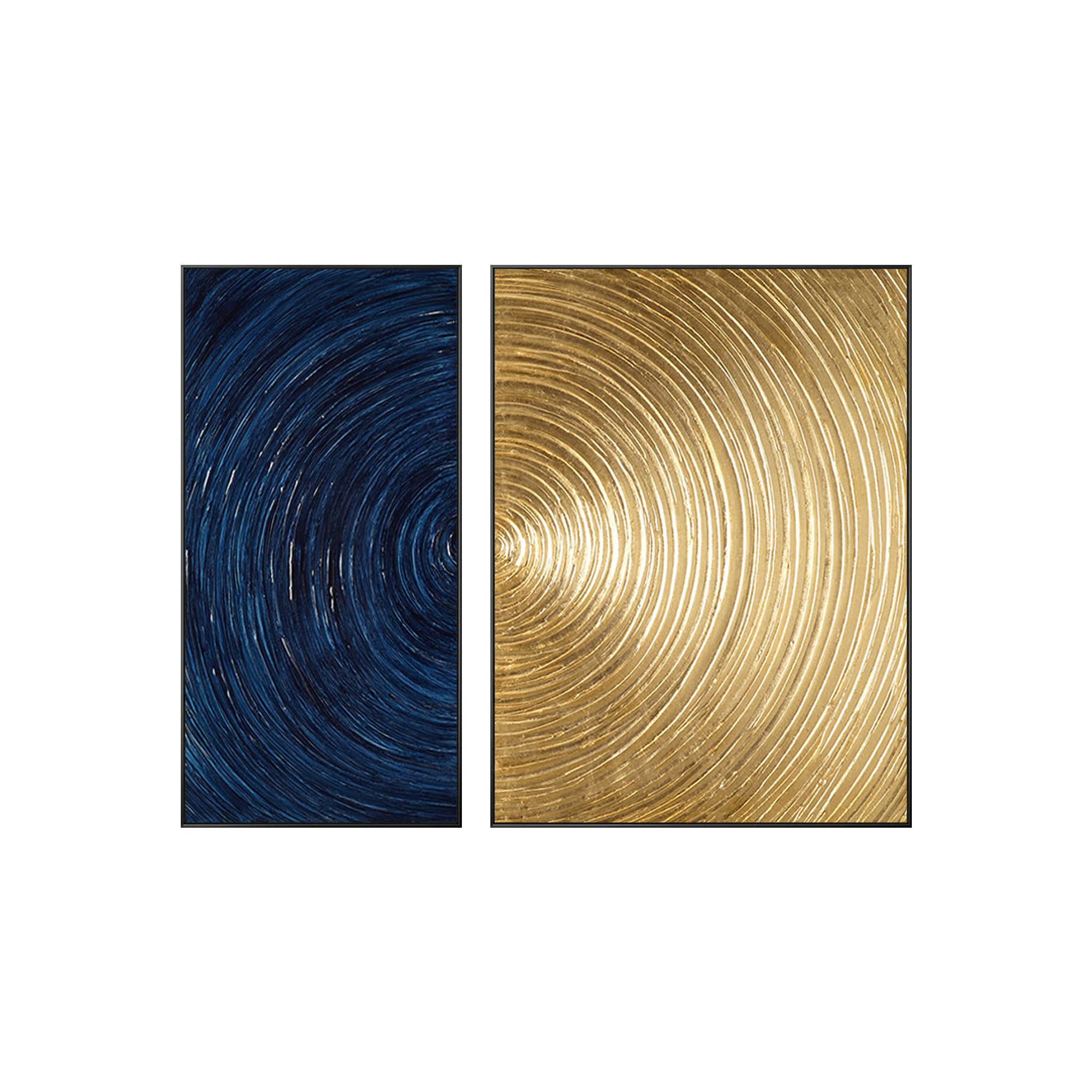 2 Pieces Navy and Gold Circle Abstract Oil Painting