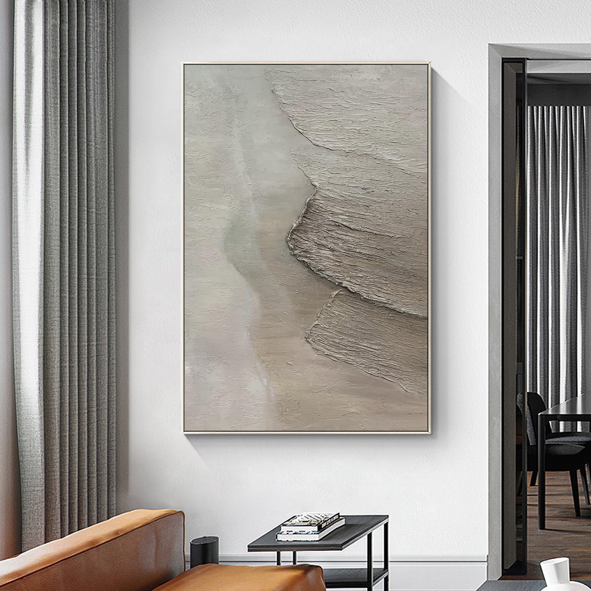 Minimalist Gray Texture Abstract Beach Oil Painting