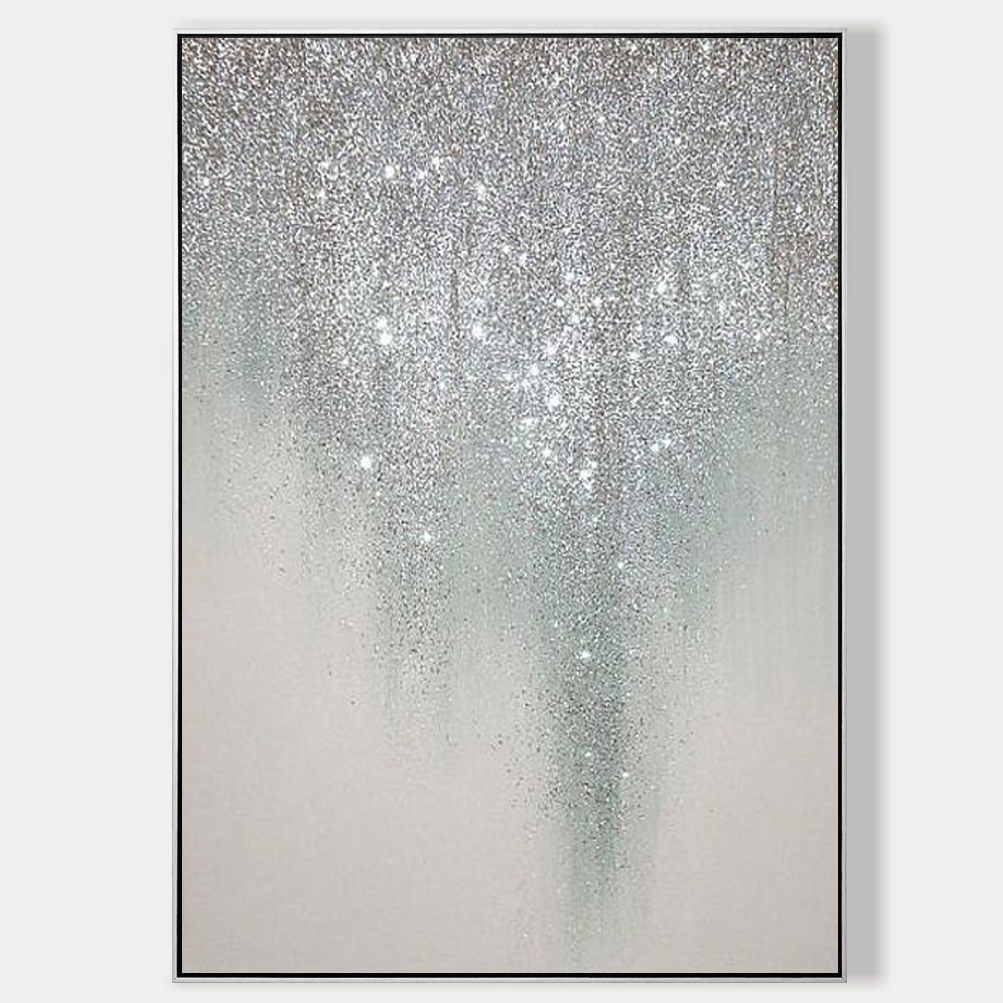 Modernes abstraktes gerahmtes Gemälde, Silber, Gillters Art