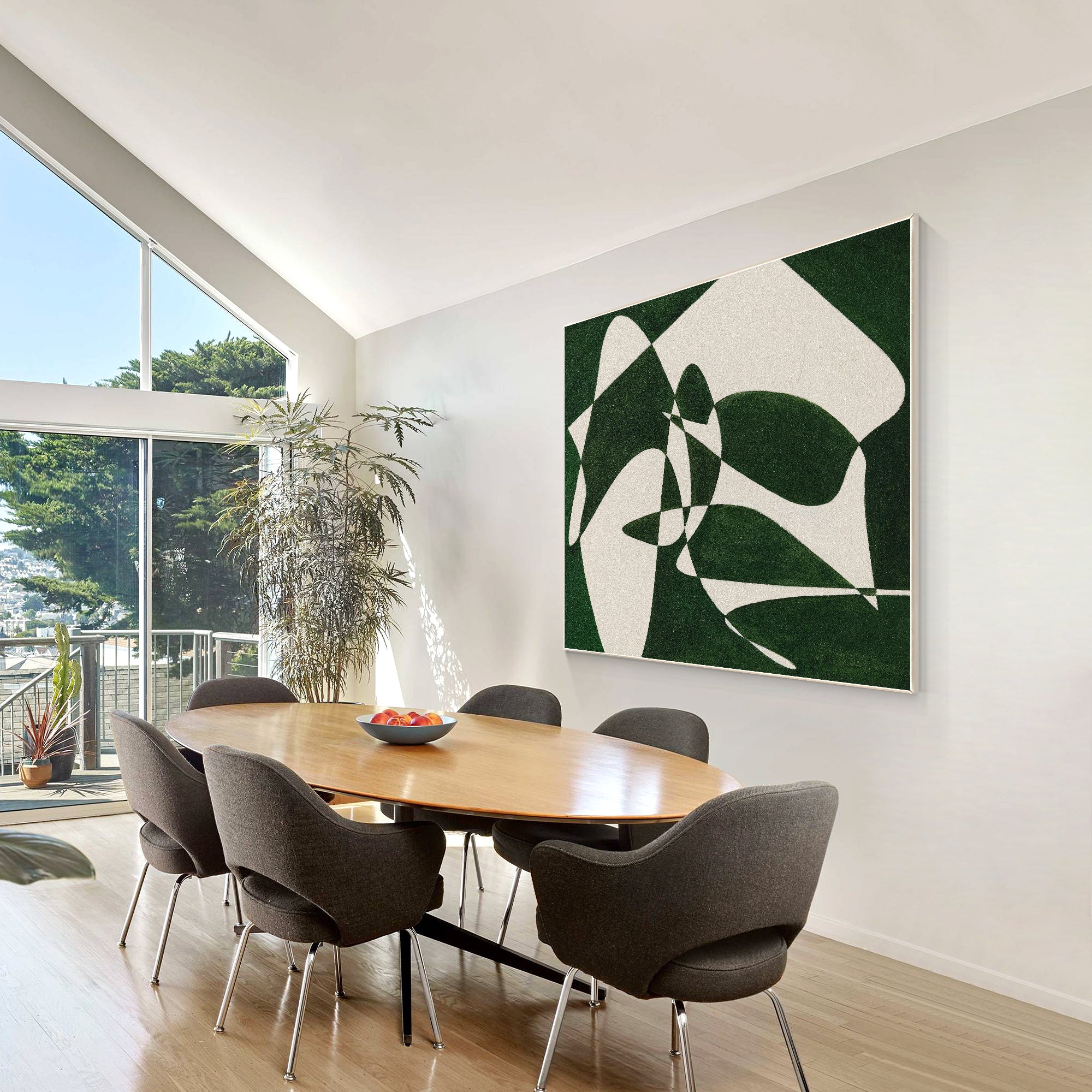 Hunter Green Abstract Geometric Oil Painting