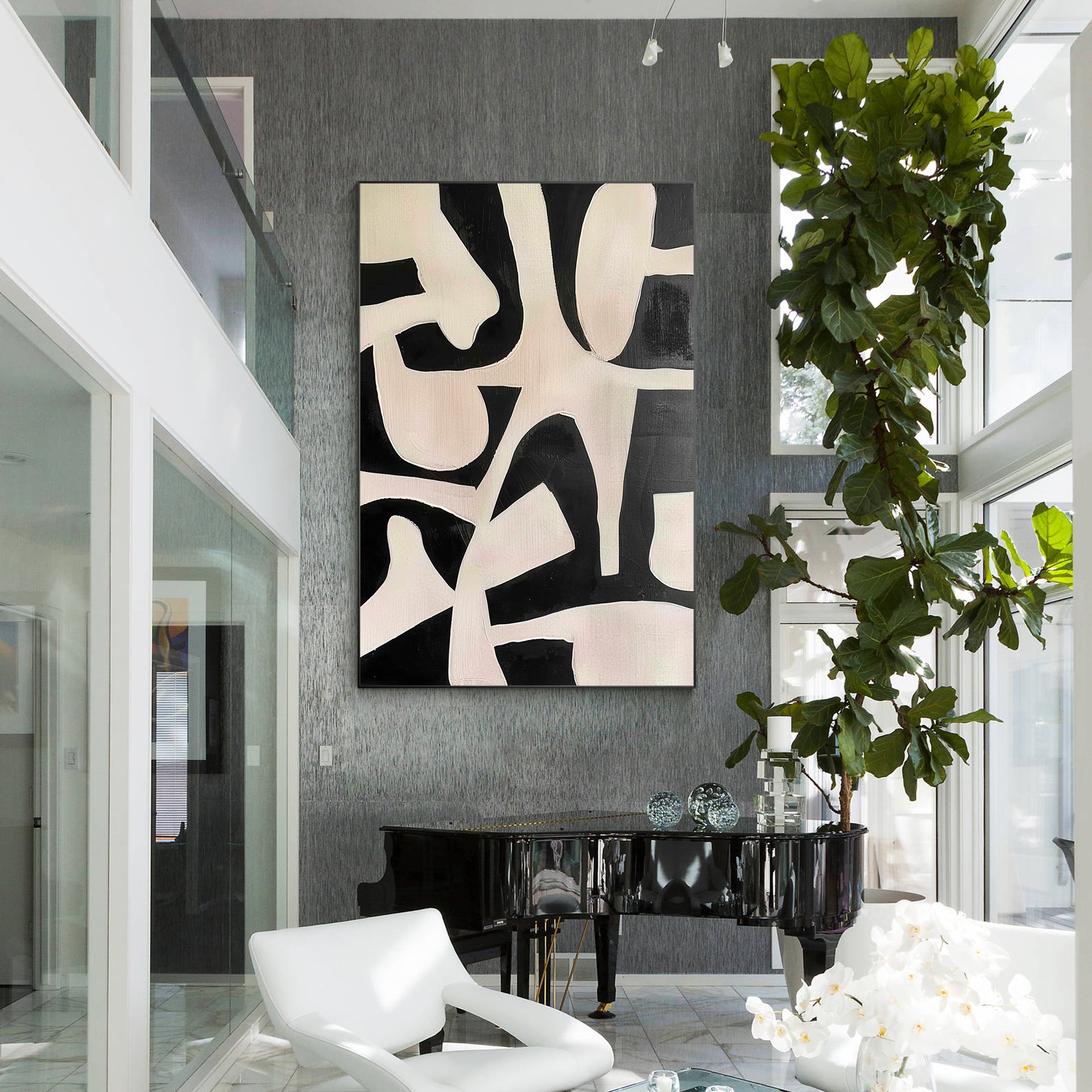 Organic Shape Minimalist Black Oil Painting