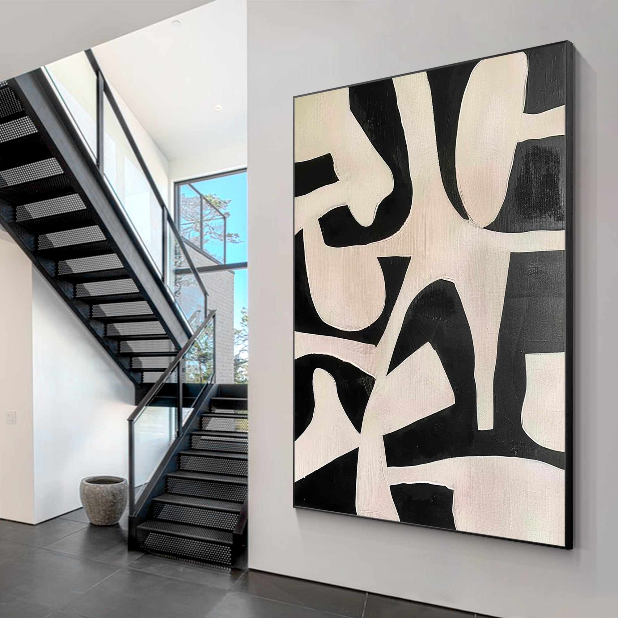 Organic Shape Minimalist Black Oil Painting