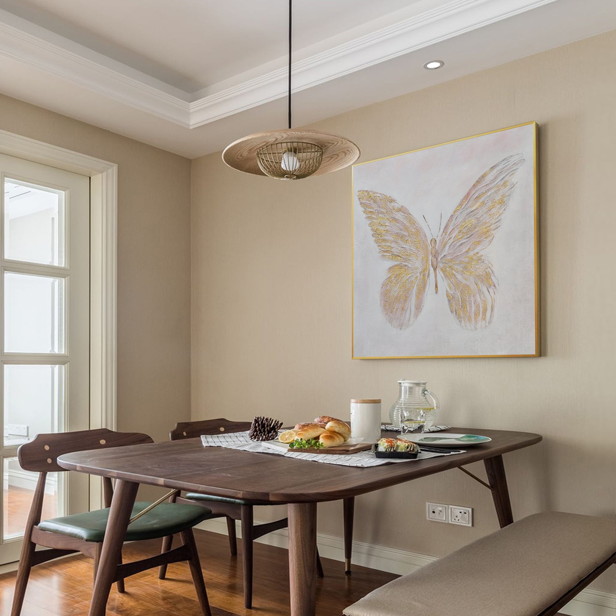 Modern Minimalist Golden Butterfly Oil Painting