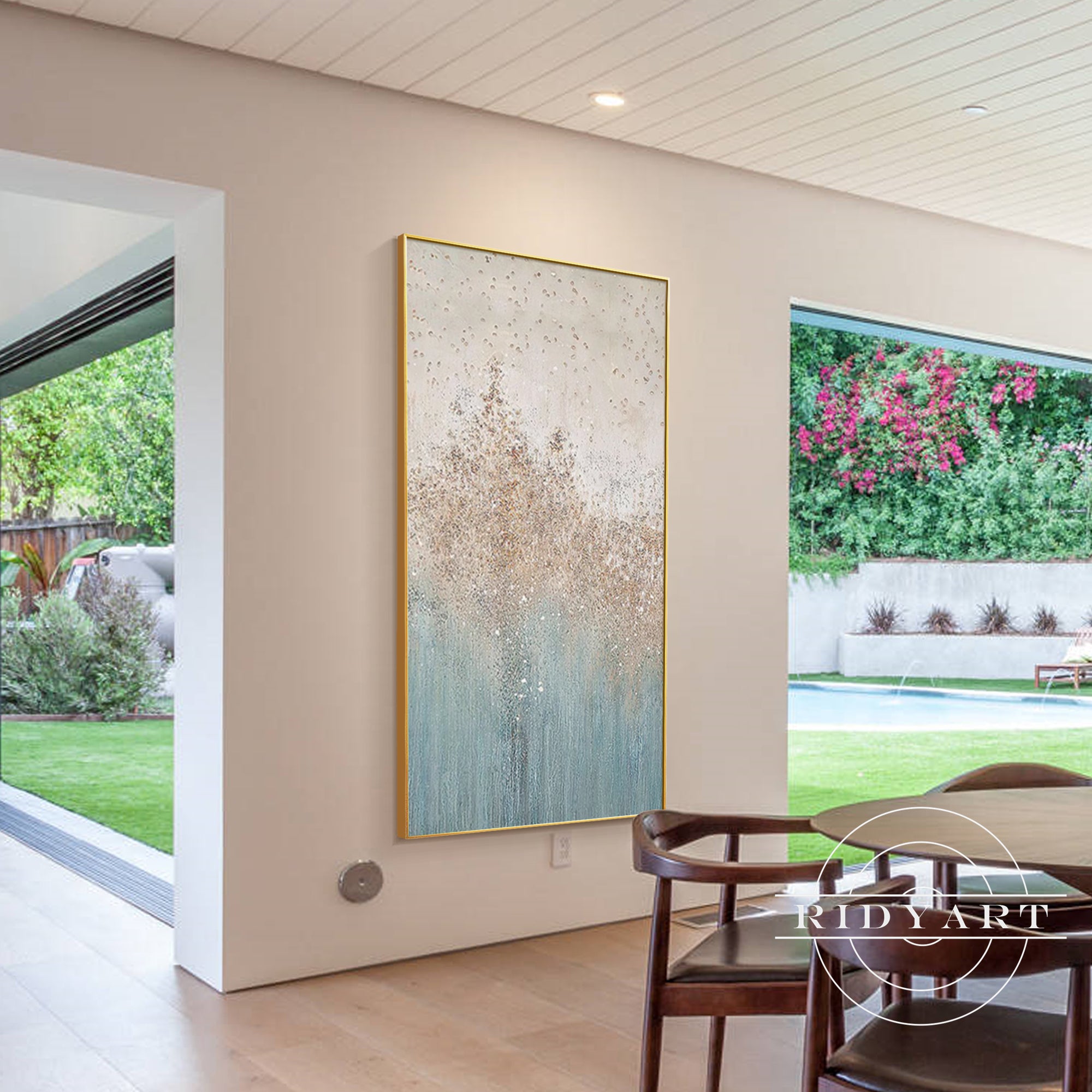 Modern blauw en goud glitterkunstwerk