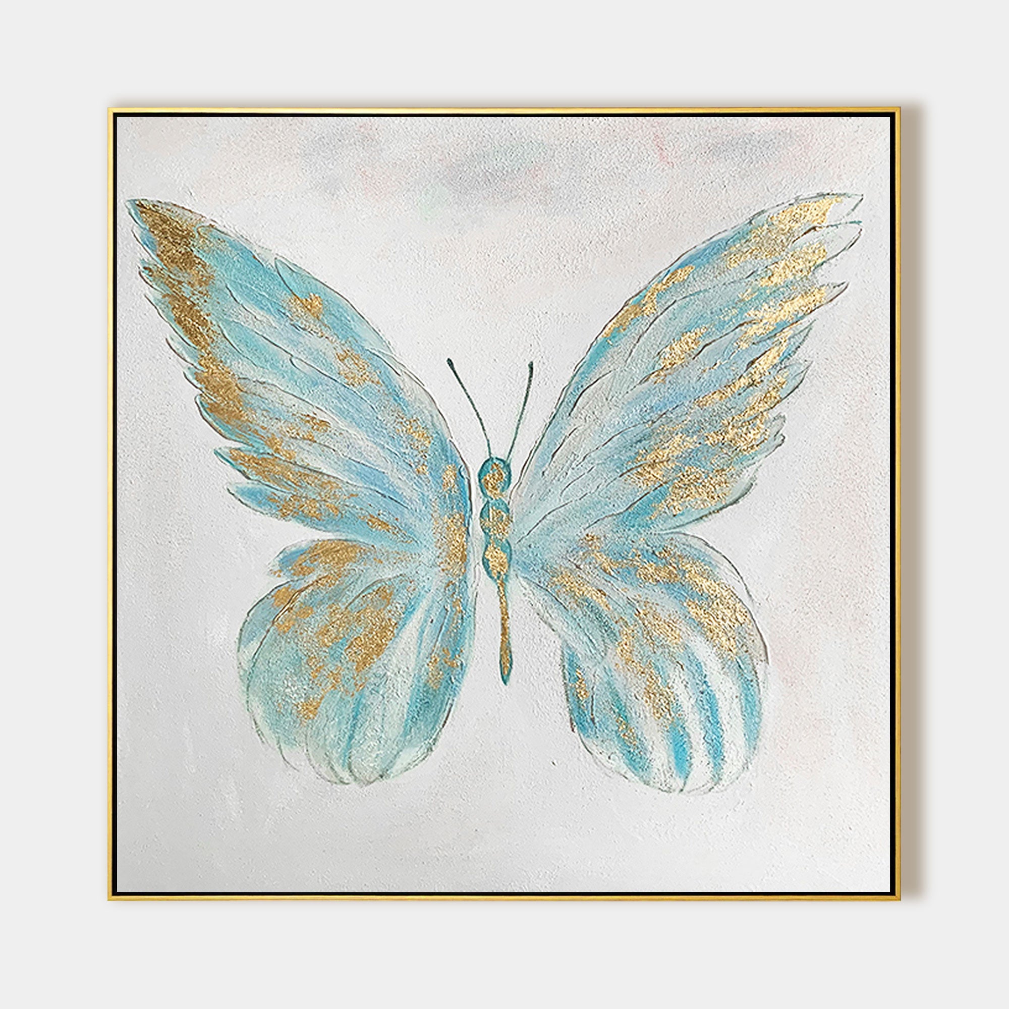 Modernes minimalistisches Ölgemälde mit goldenem Schmetterling