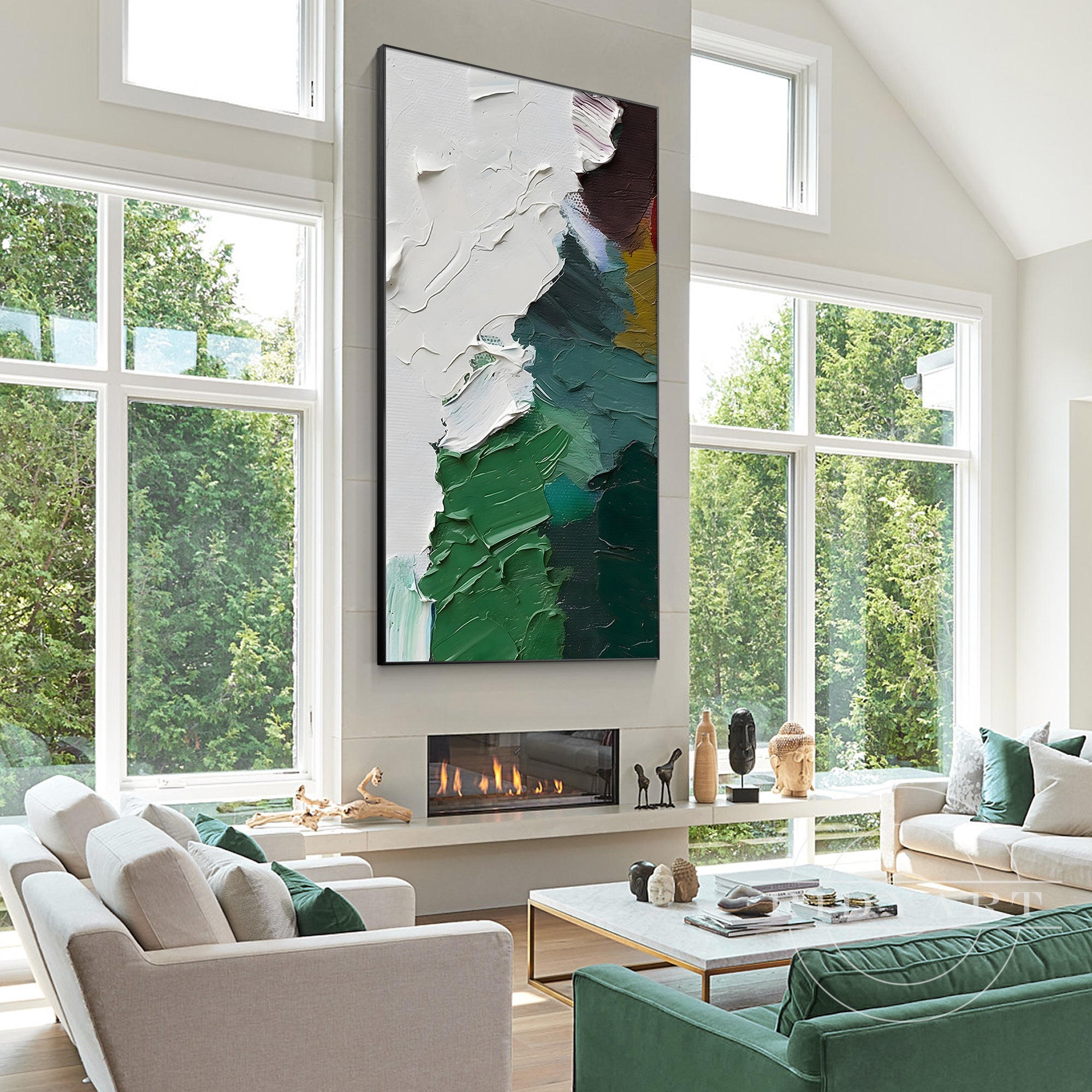 Abstract textured mountain and sea painting for home decor