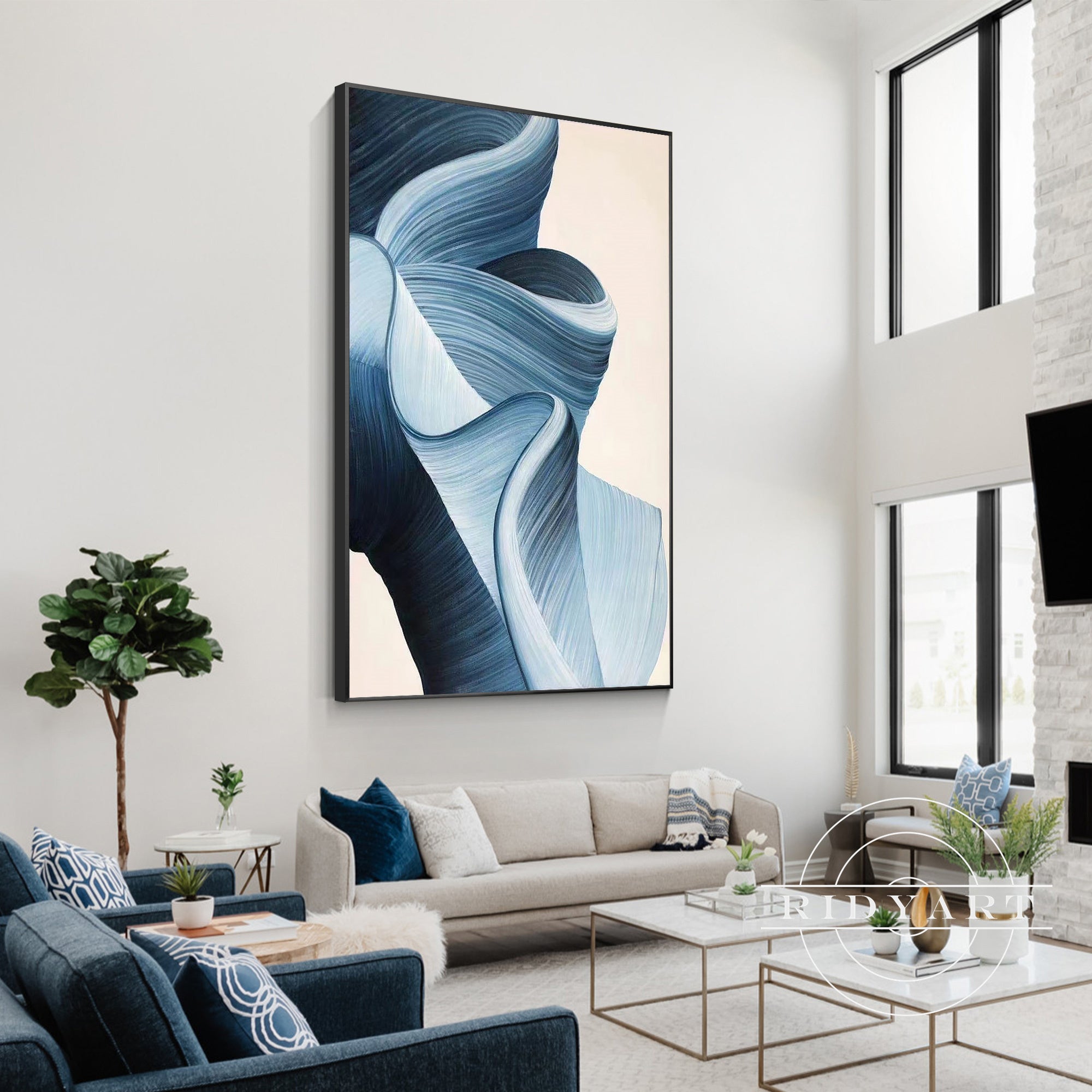 Original abstract ribbon canvas art with flowing textures
