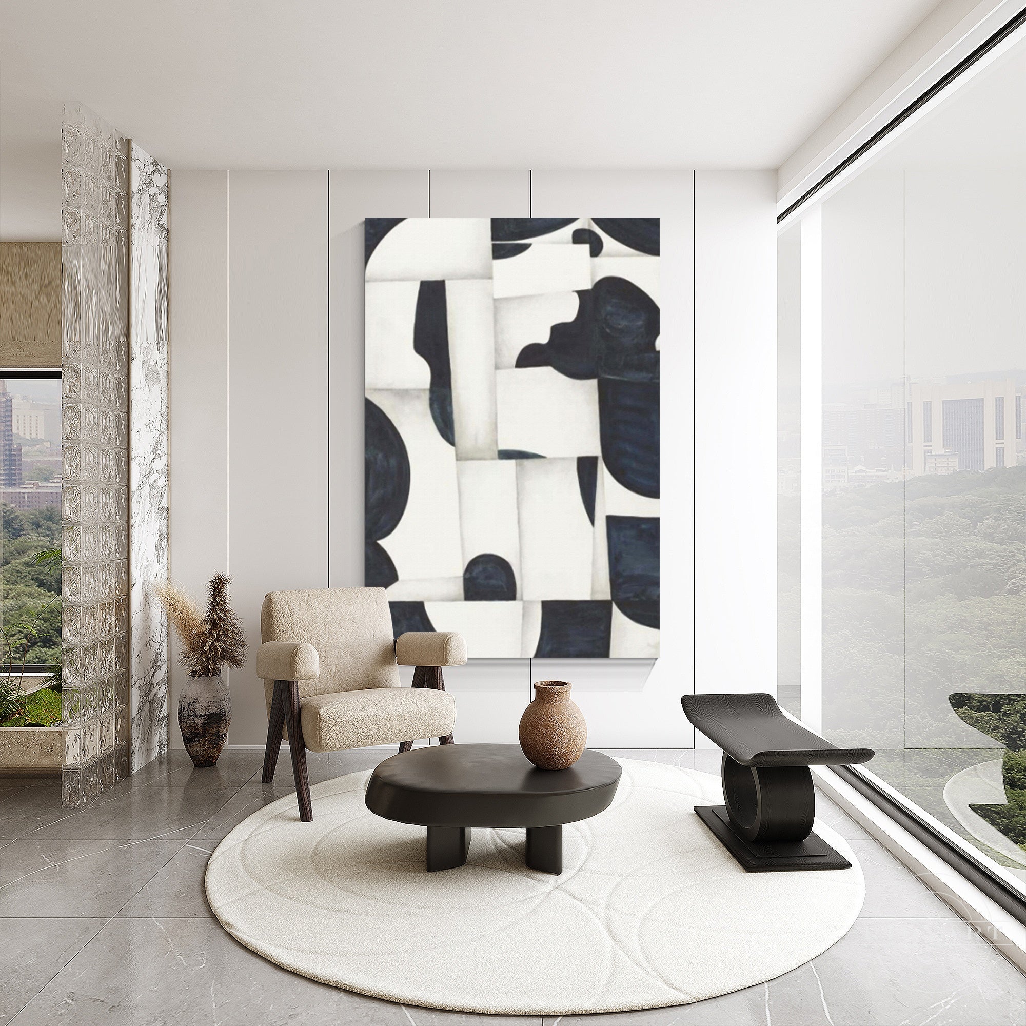 Vertical blue gray abstract painting