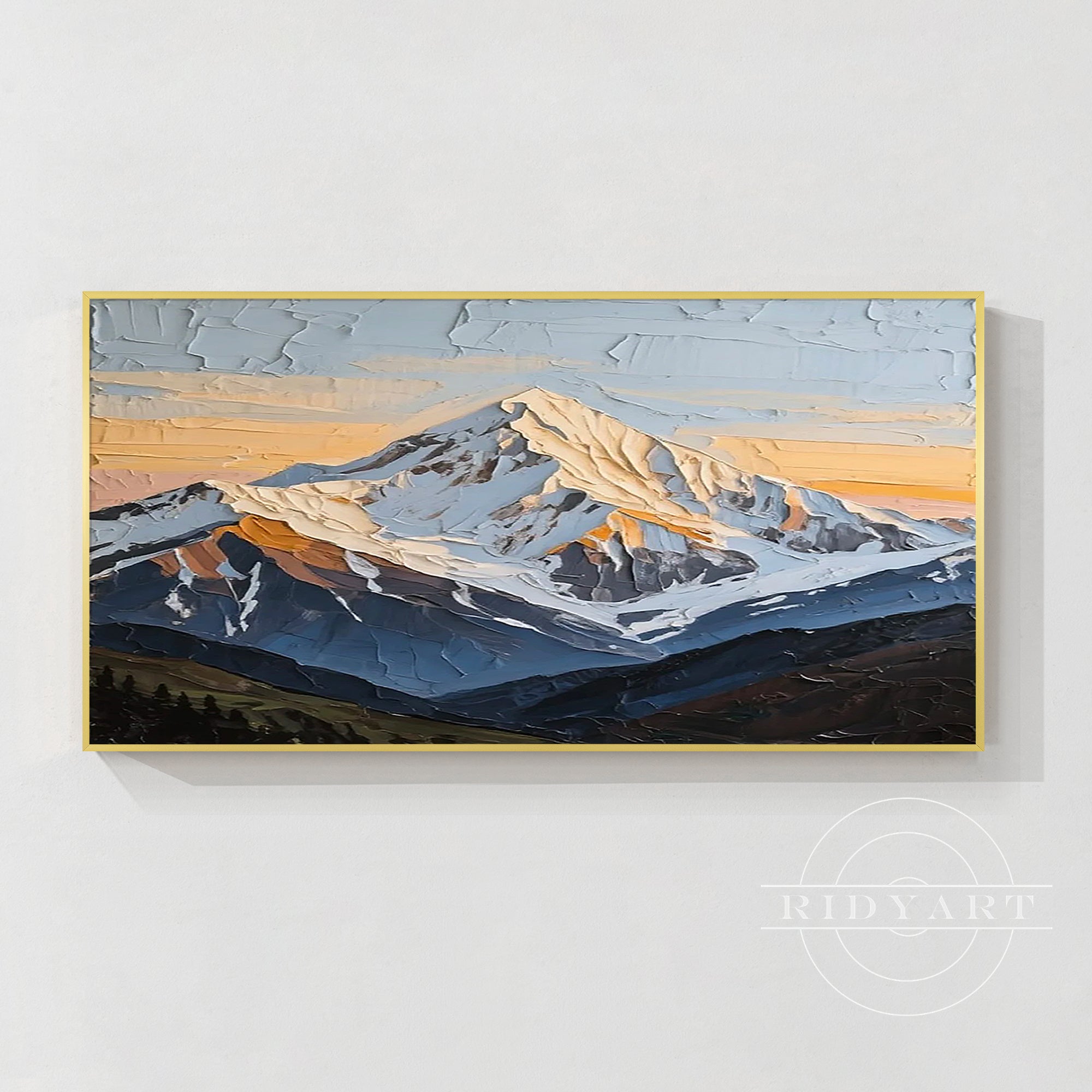 Wandkunst „Gold Mountain“ in Marineblau