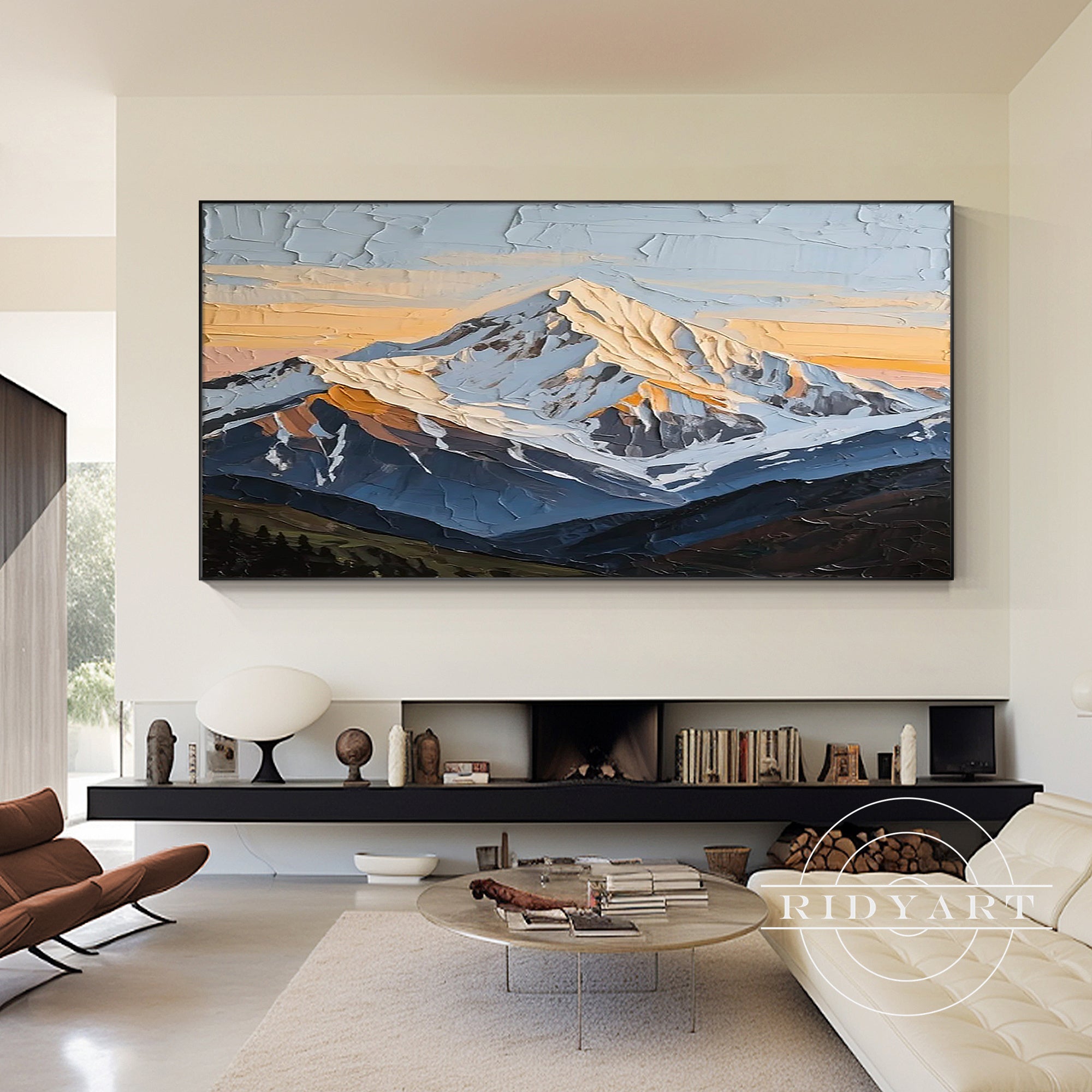 Wandkunst „Gold Mountain“ in Marineblau