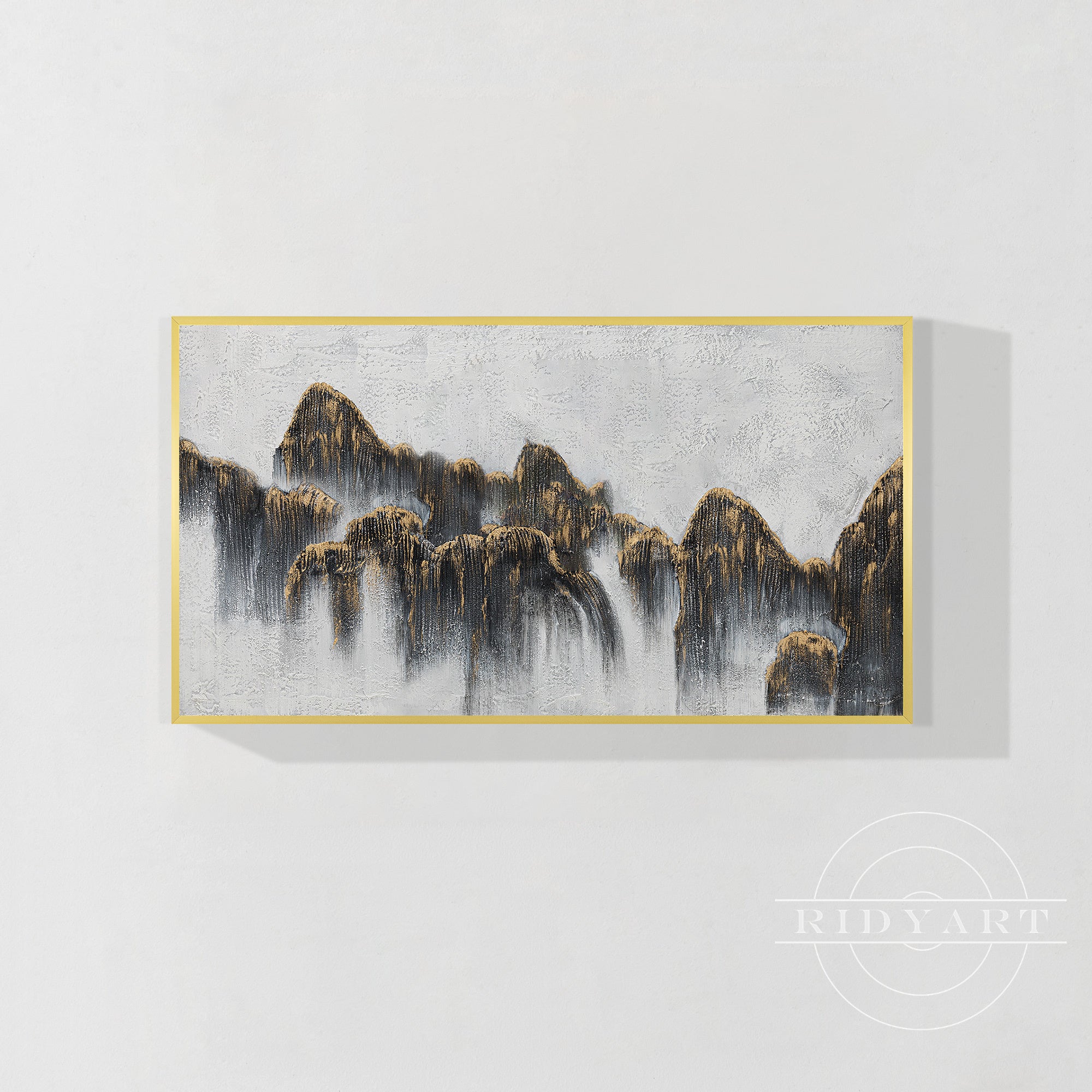 Wandkunst „Gold Mountain“ in Marineblau