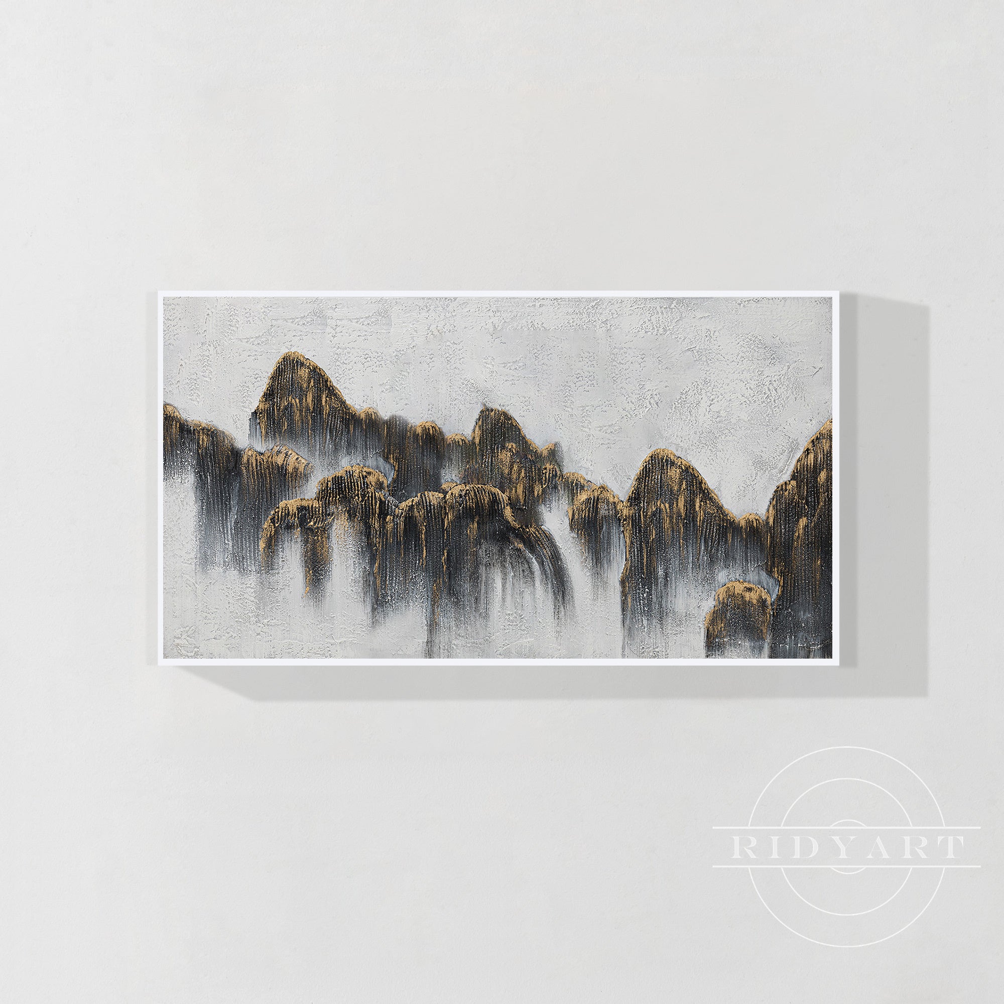 Wandkunst „Gold Mountain“ in Marineblau