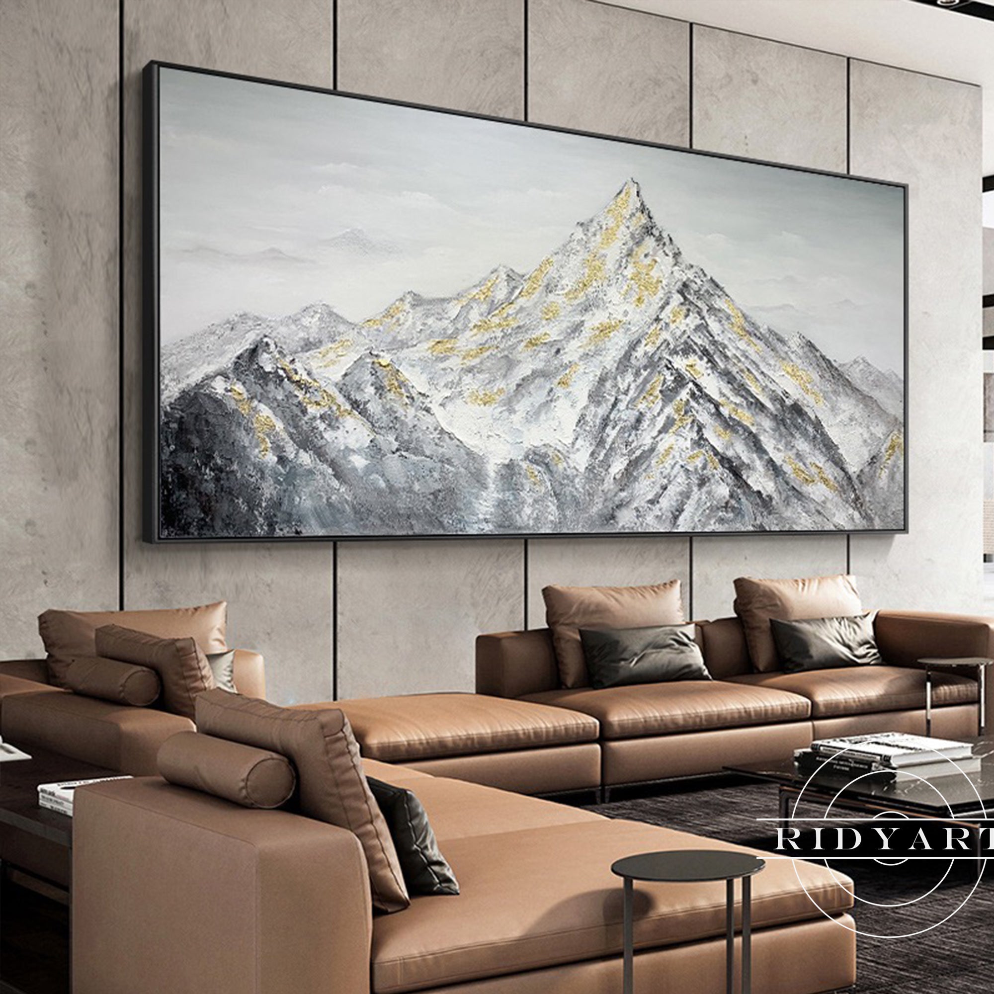 Wandkunst „Gold Mountain“ in Marineblau