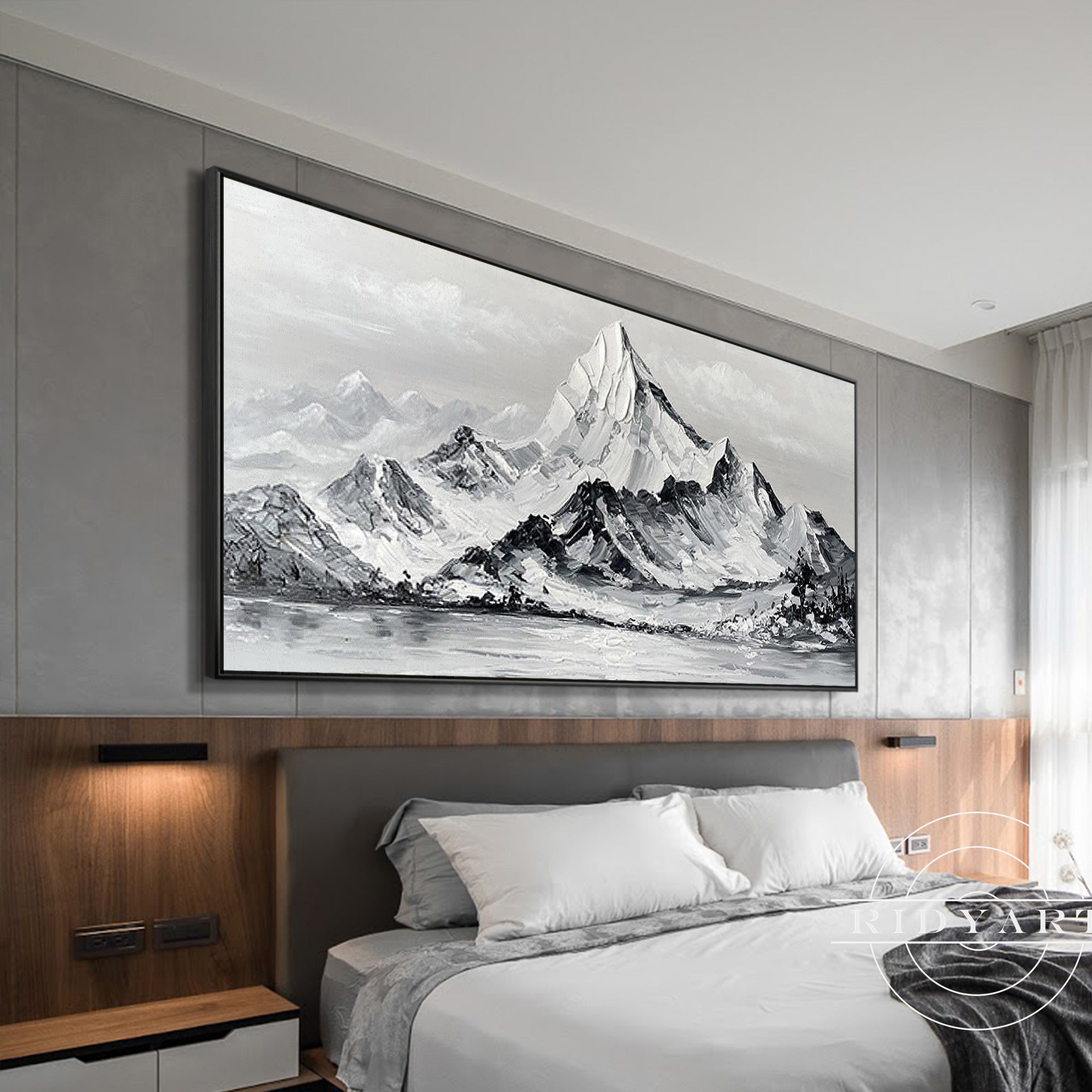 Wandkunst „Gold Mountain“ in Marineblau