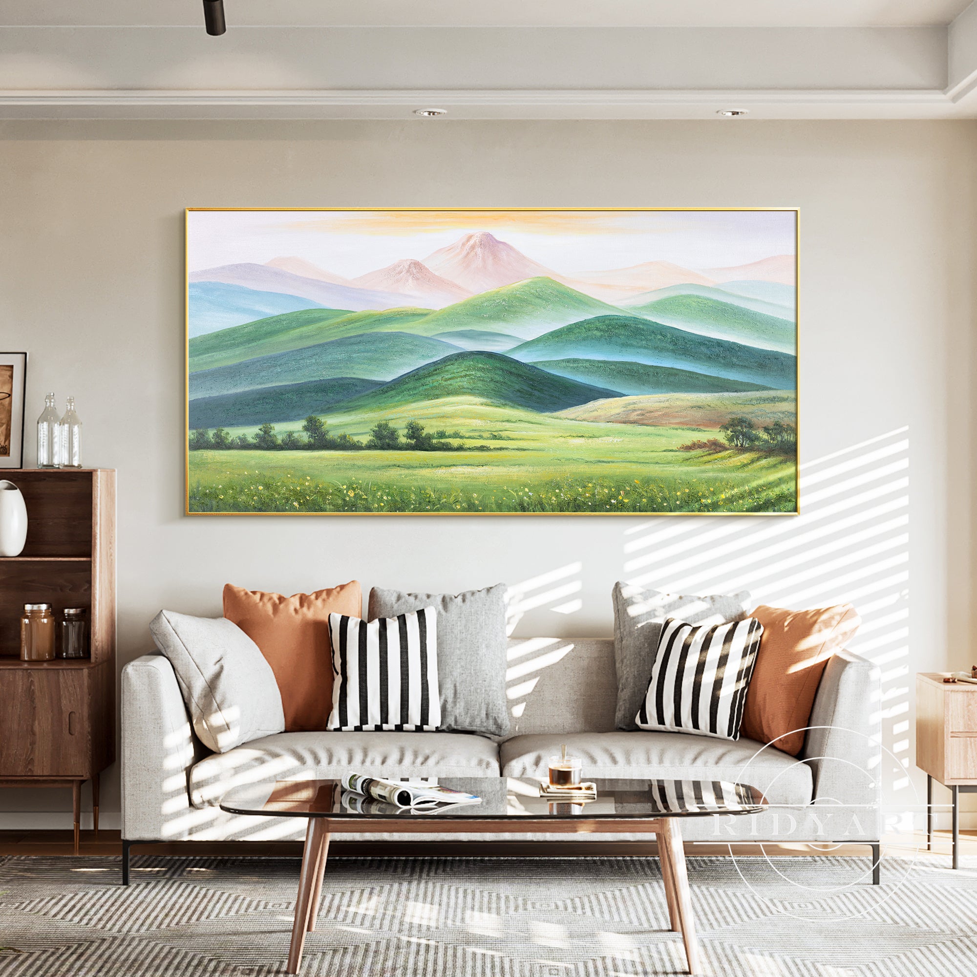 Wandkunst „Gold Mountain“ in Marineblau