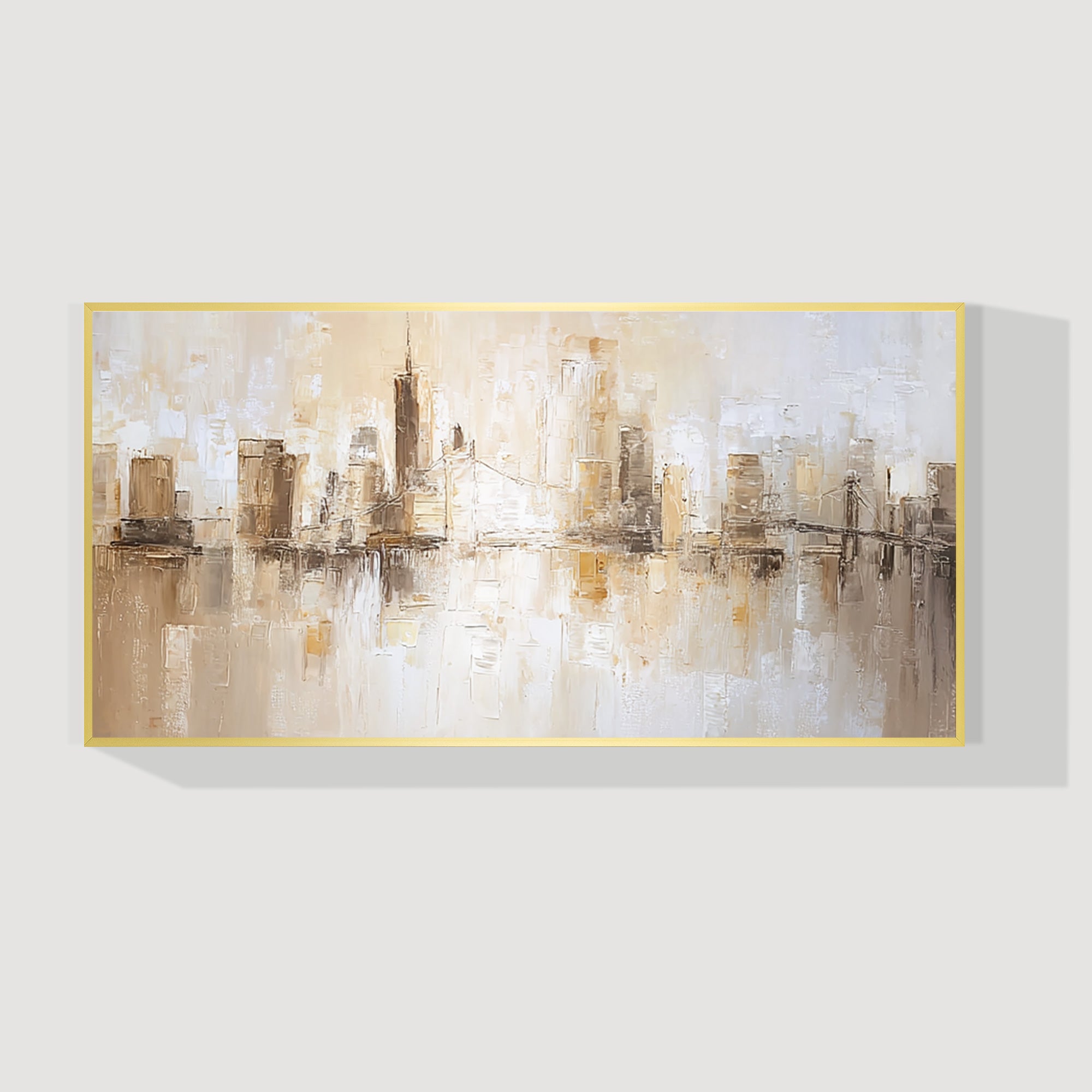 Neutral beige and gold urban canvas painting