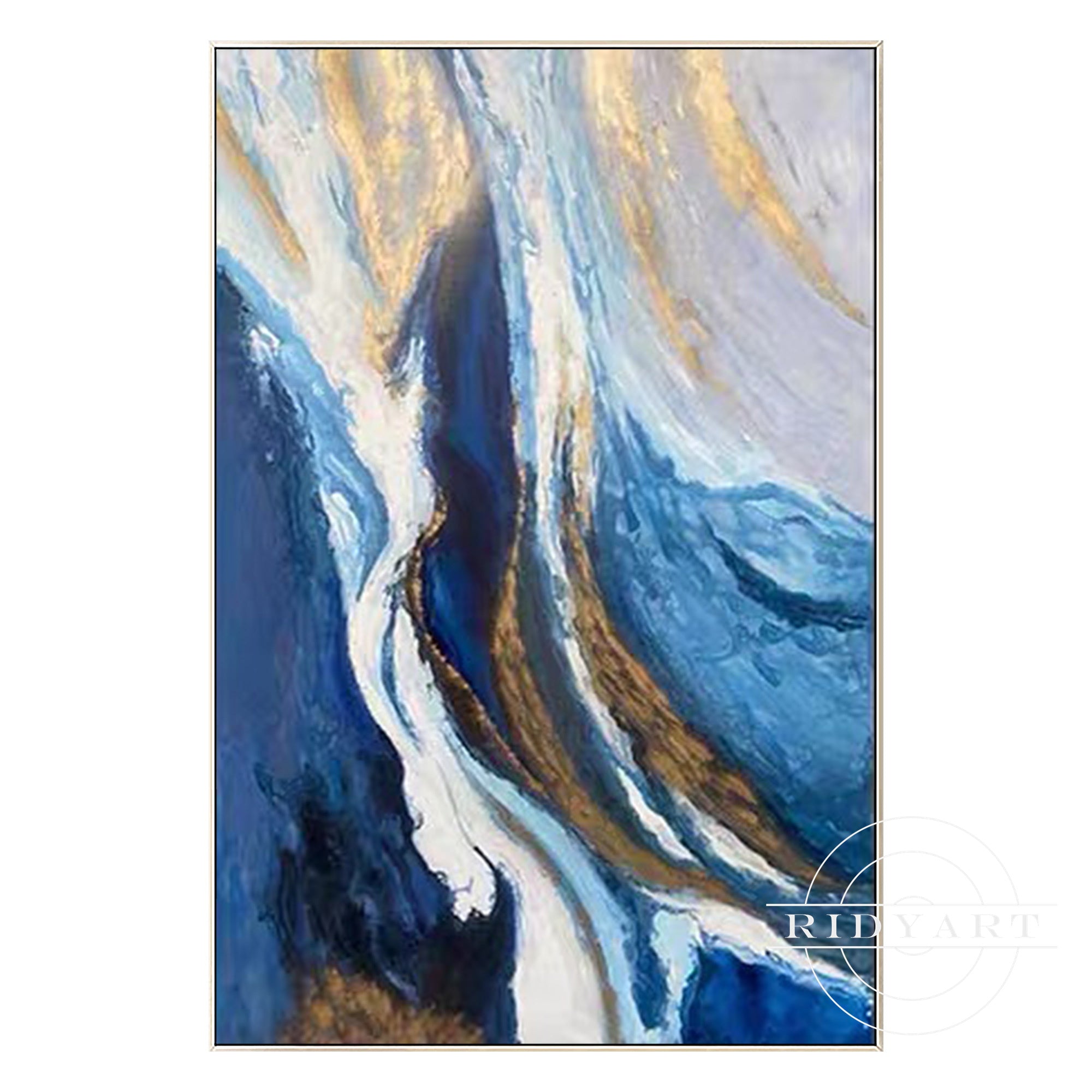 Navy Blue & Gold Abstract Ocean Painting