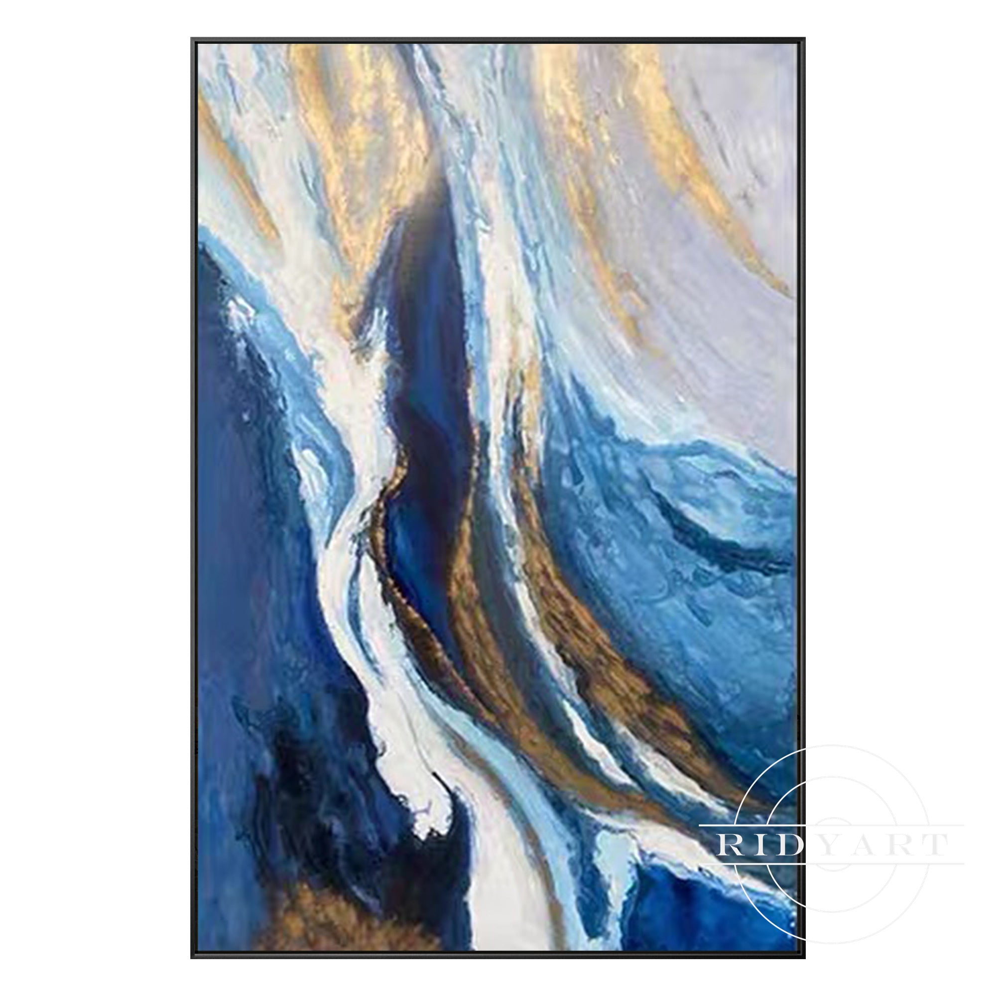 Navy Blue & Gold Abstract Ocean Painting