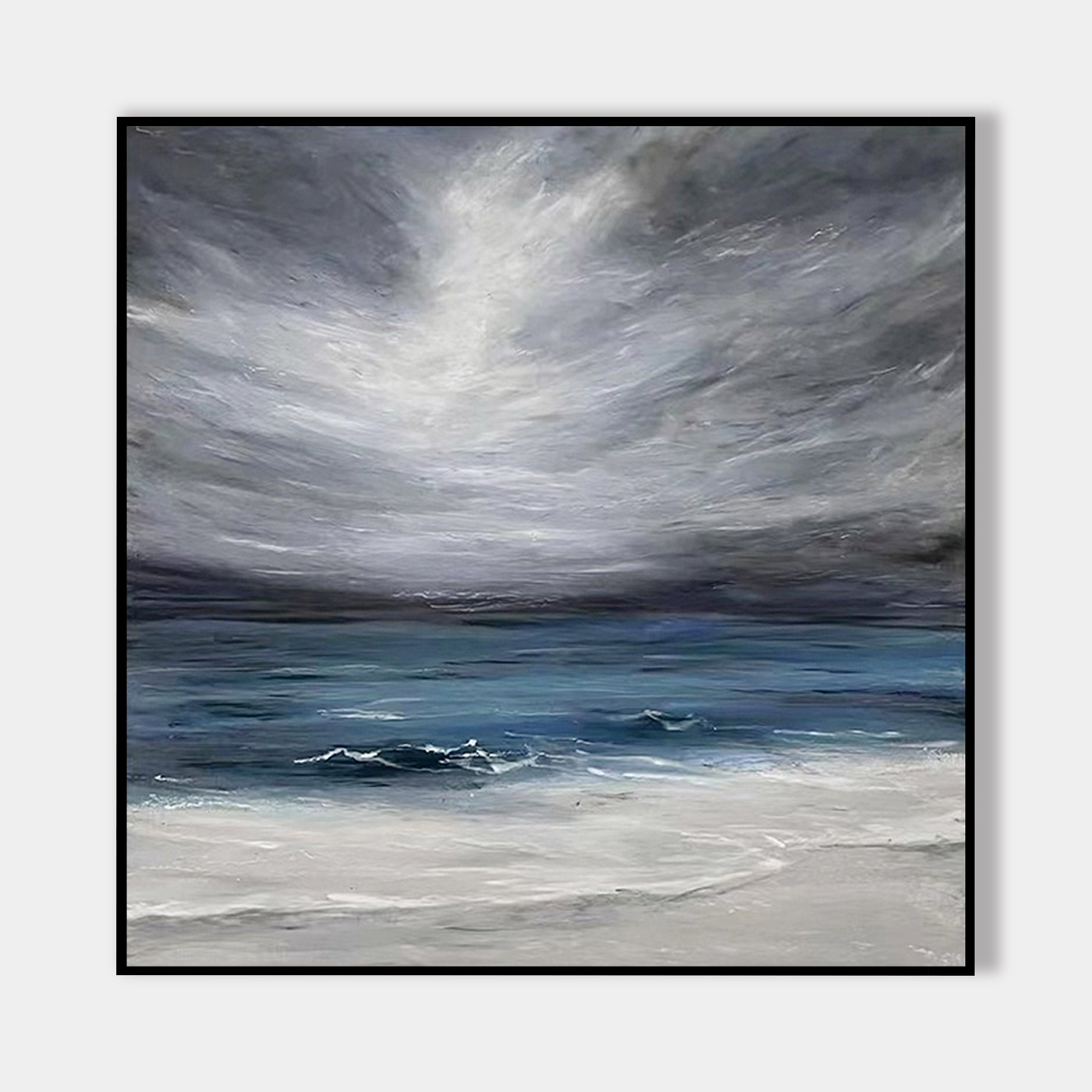 Abstract blue and gray beach wall art