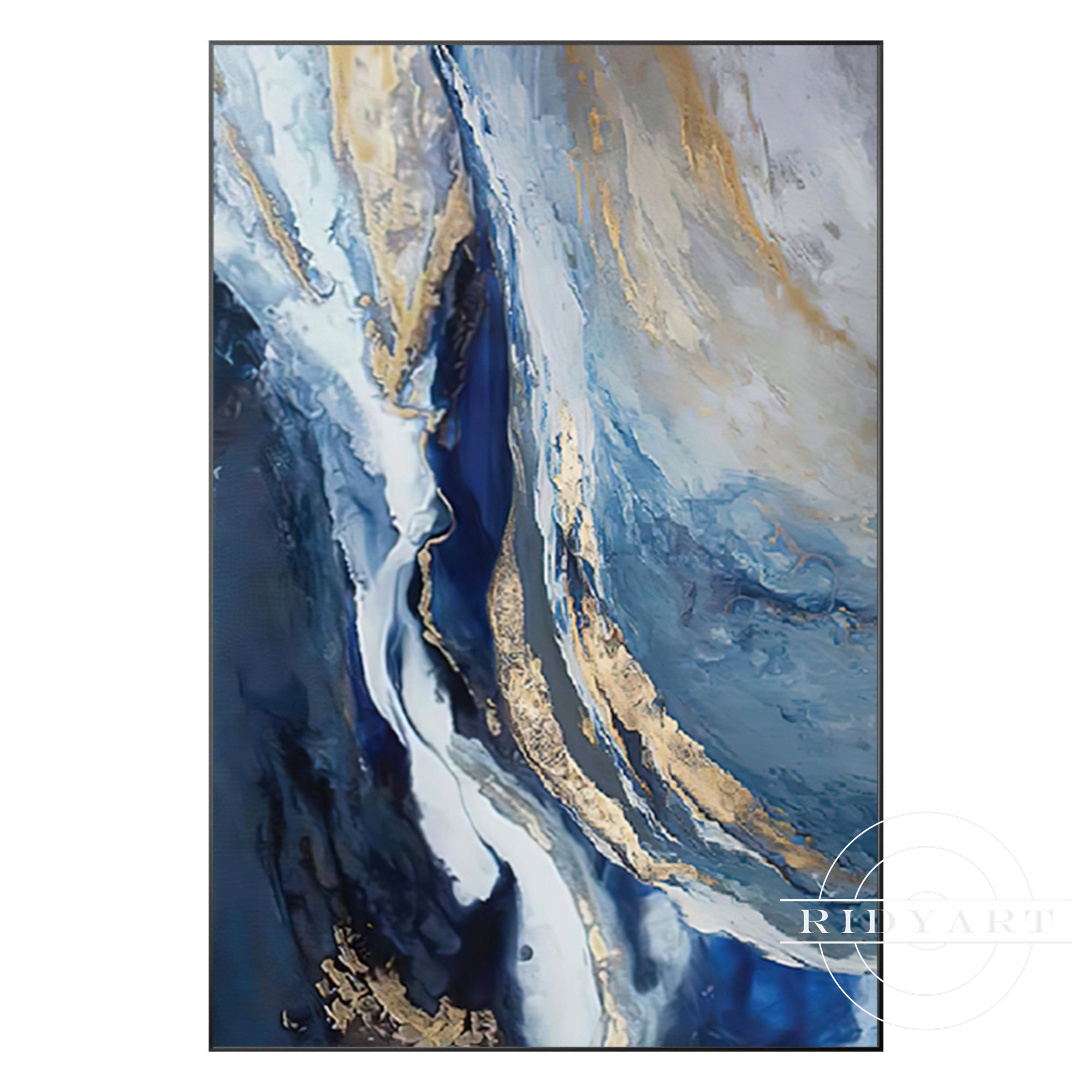 لوحة جدارية باللونين الأزرق الداكن والذهبي