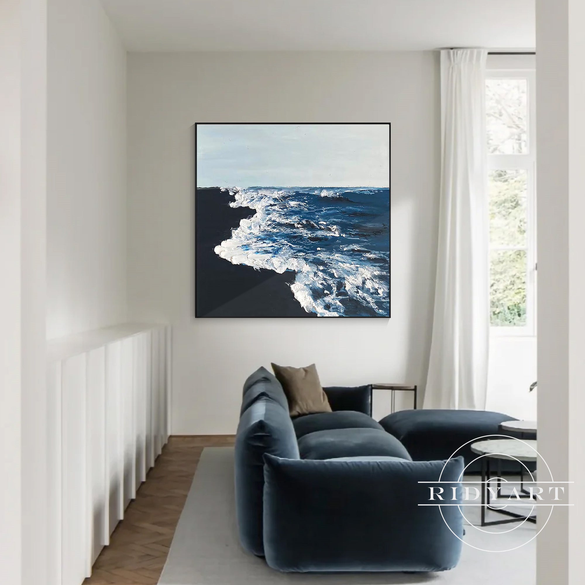 Salbeigrünes Berggemälde - Minimalistische große Wandkunst