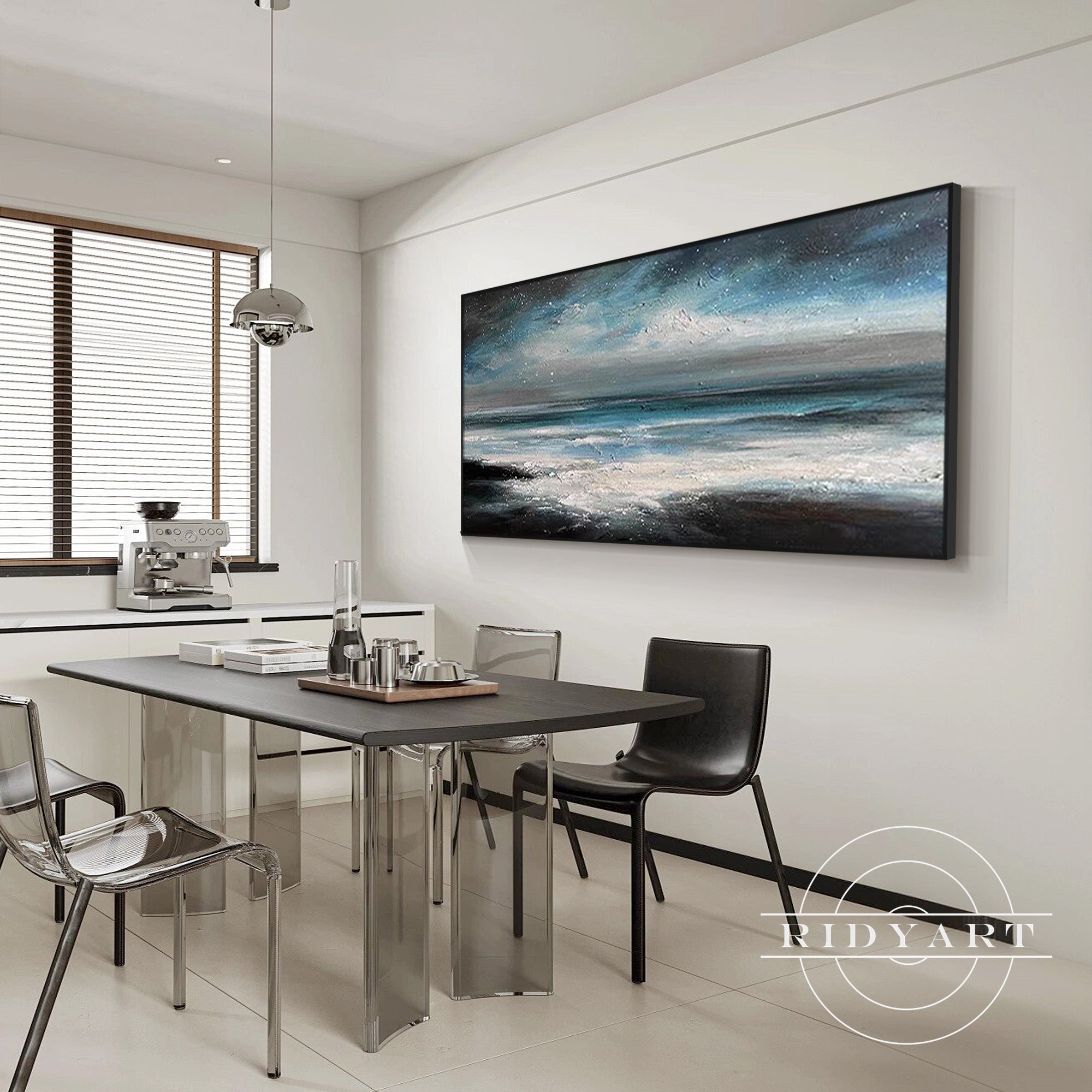 Wandkunst „Gold Mountain“ in Marineblau