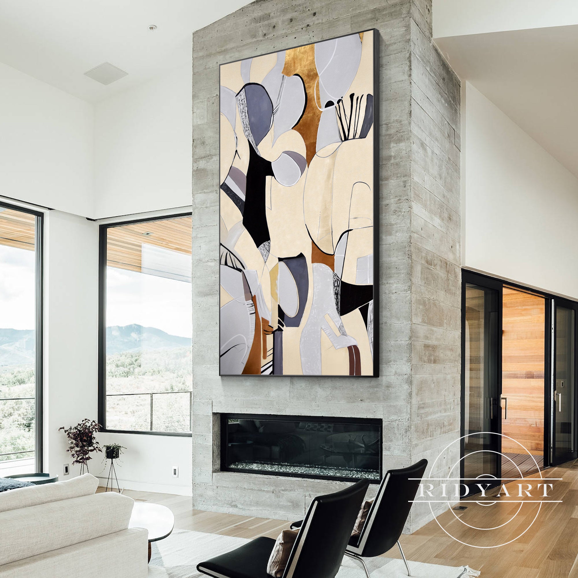Organic Shape Abstract Geometric Painting on Canvas