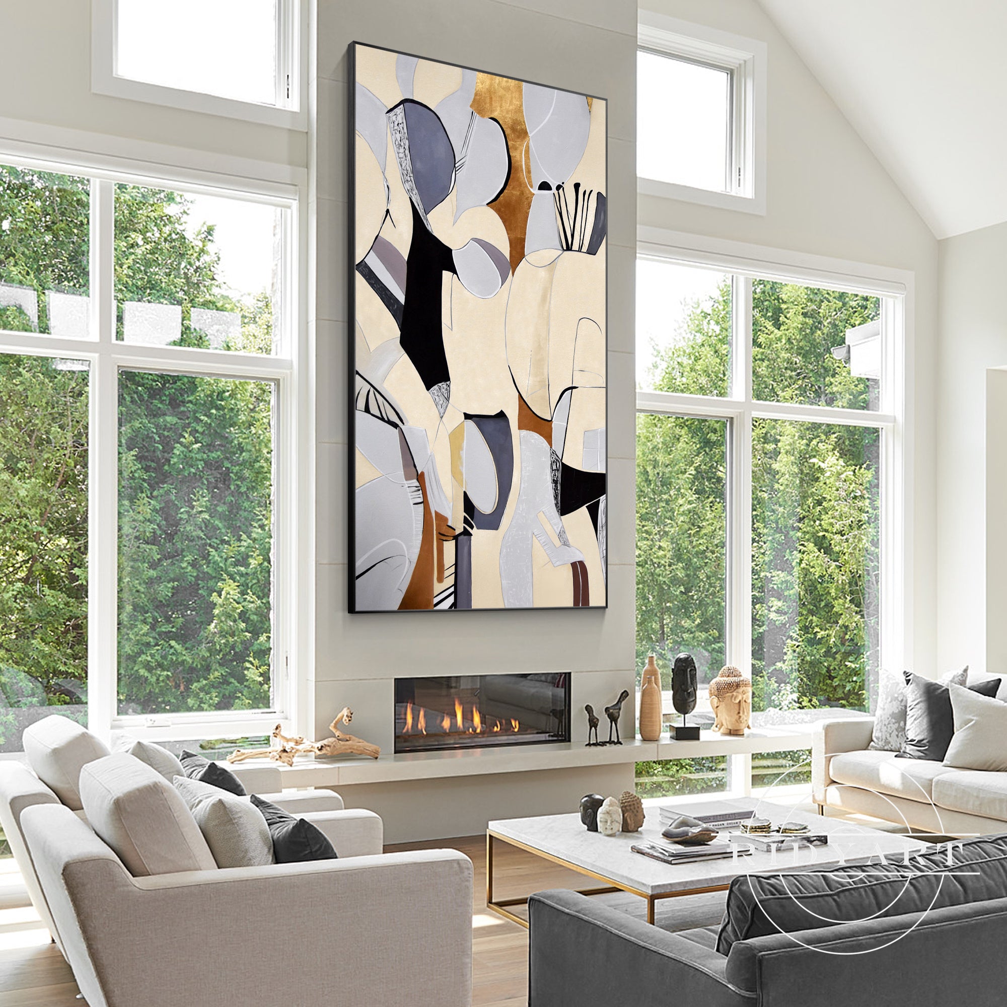 Organic Shape Abstract Geometric Painting on Canvas