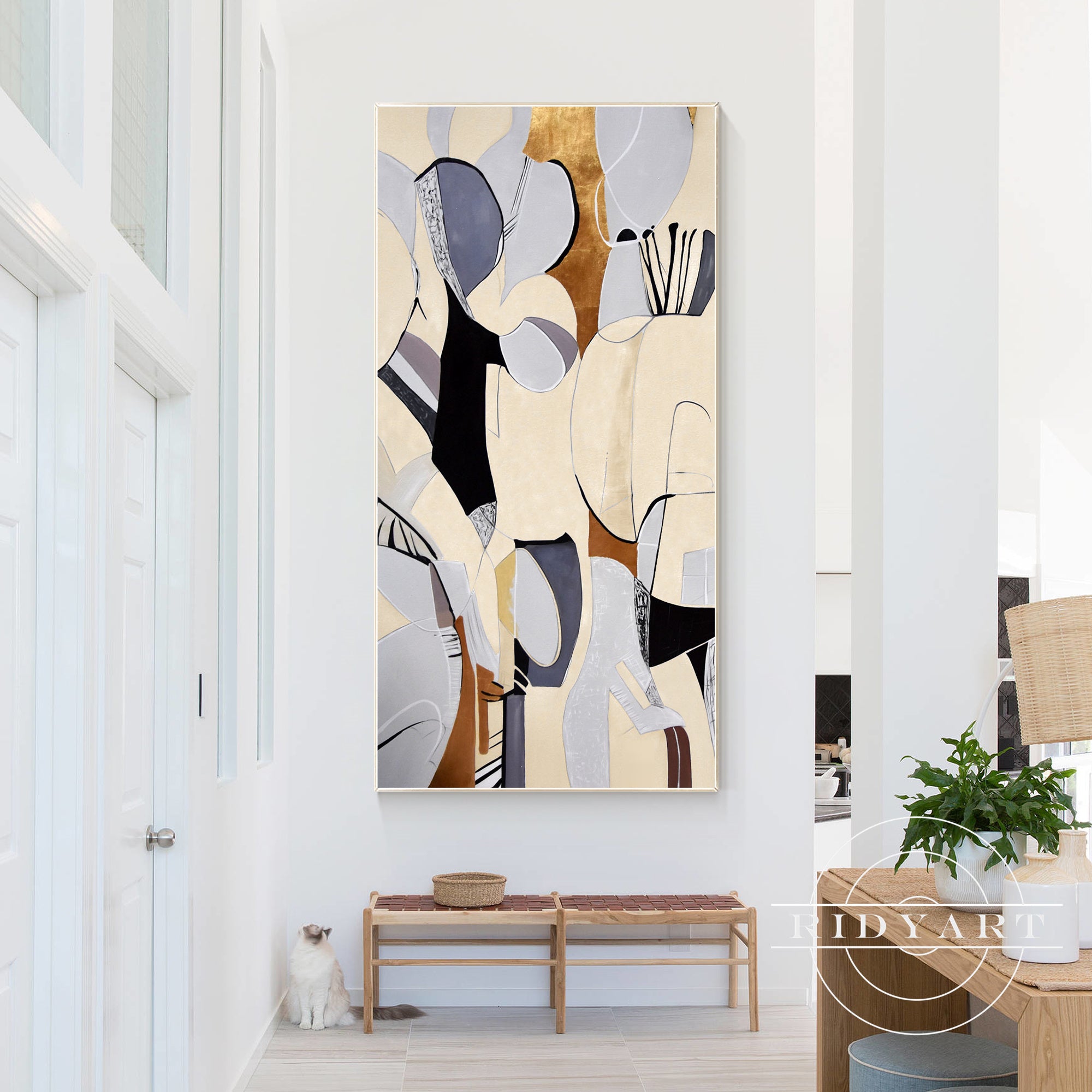 Organic Shape Abstract Geometric Painting on Canvas