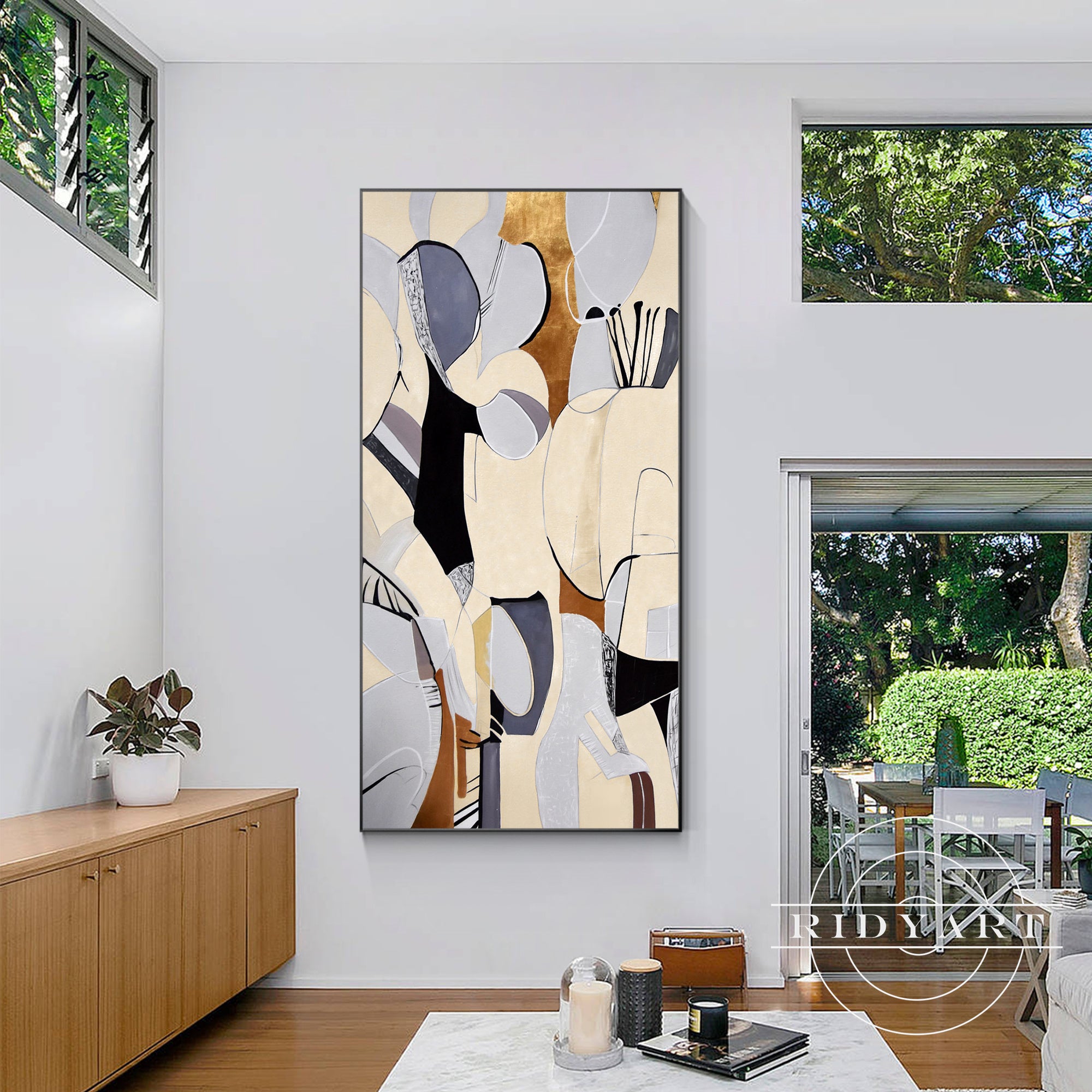 Organic Shape Abstract Geometric Painting on Canvas