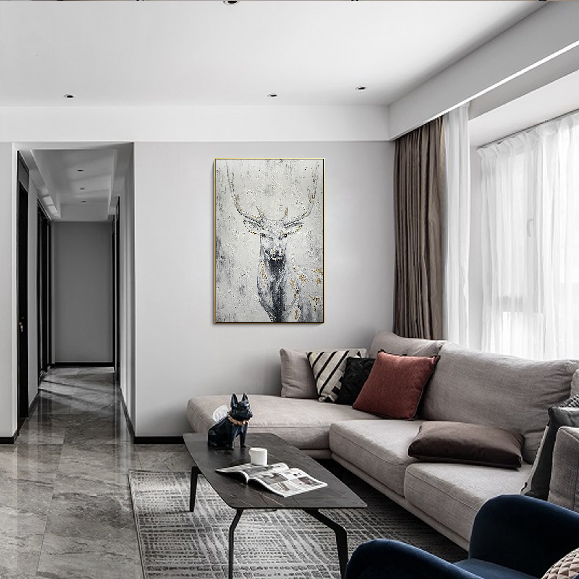 Originales und handgemaltes Hirsch-Wandbild auf Leinwand