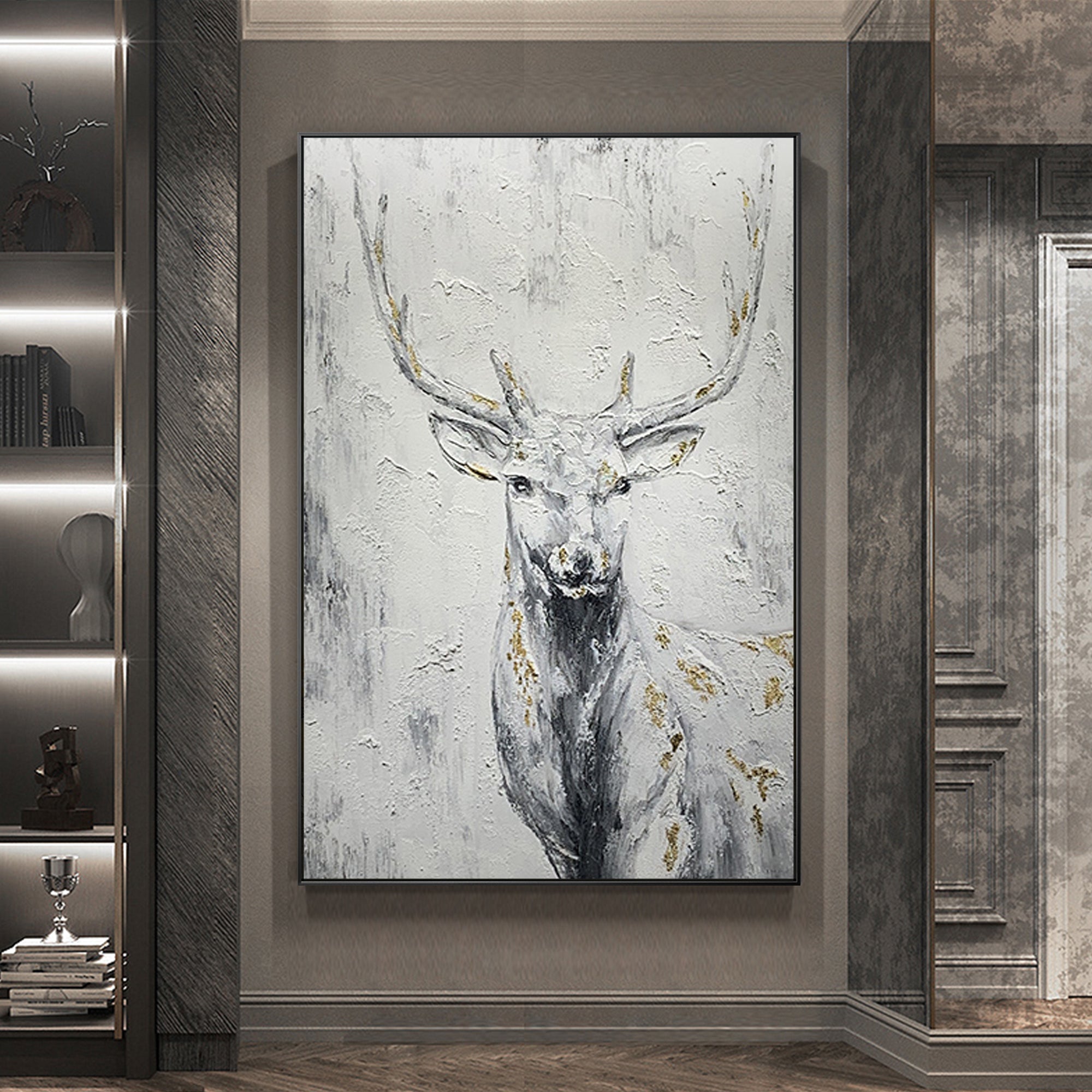 Originales und handgemaltes Hirsch-Wandbild auf Leinwand