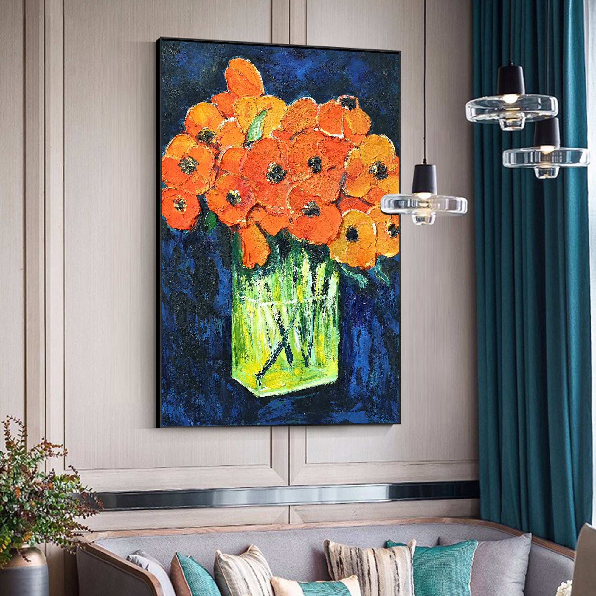 3D Abstraktes Blumengemälde orange Mohngemälde