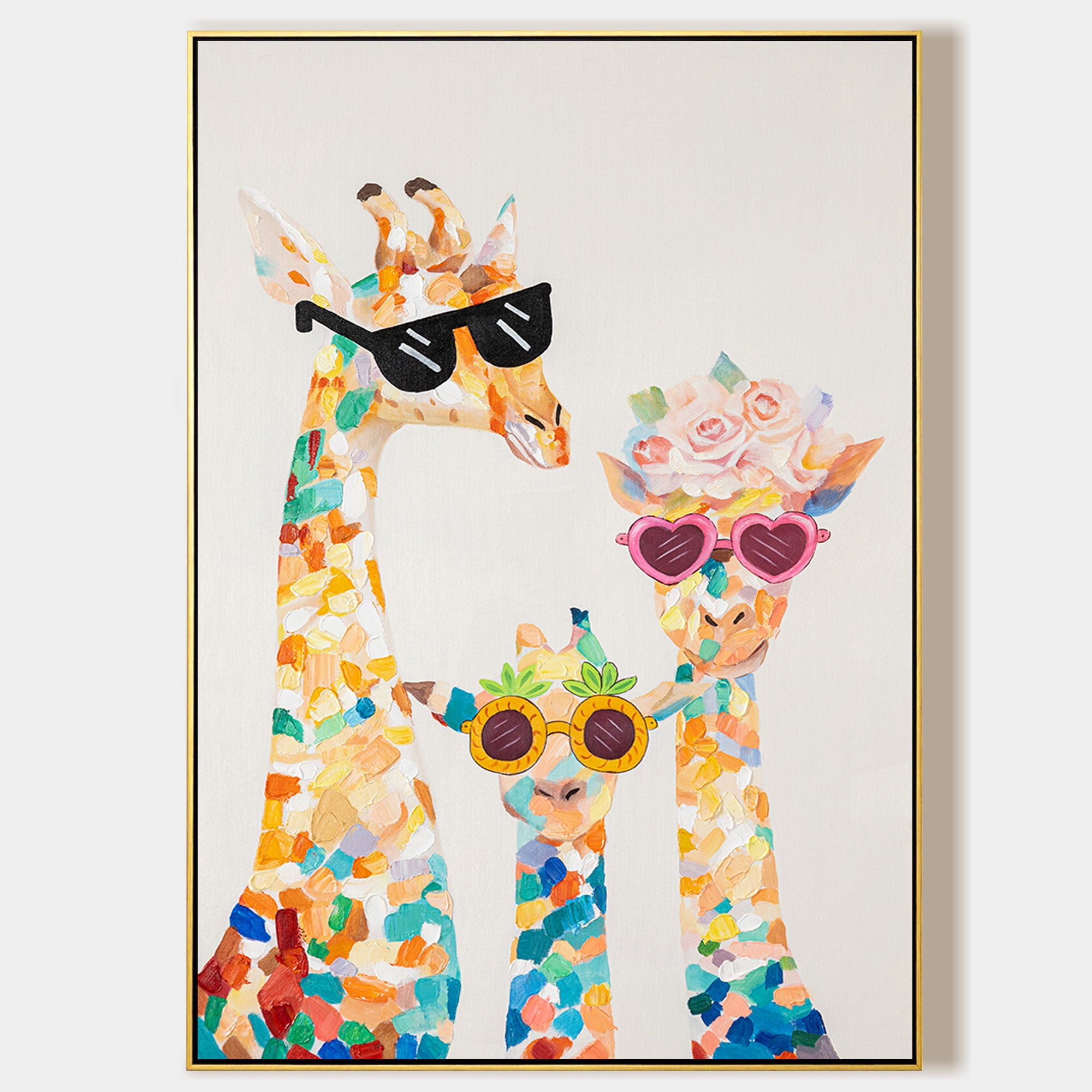 Original großes Giraffenfamiliengemälde
