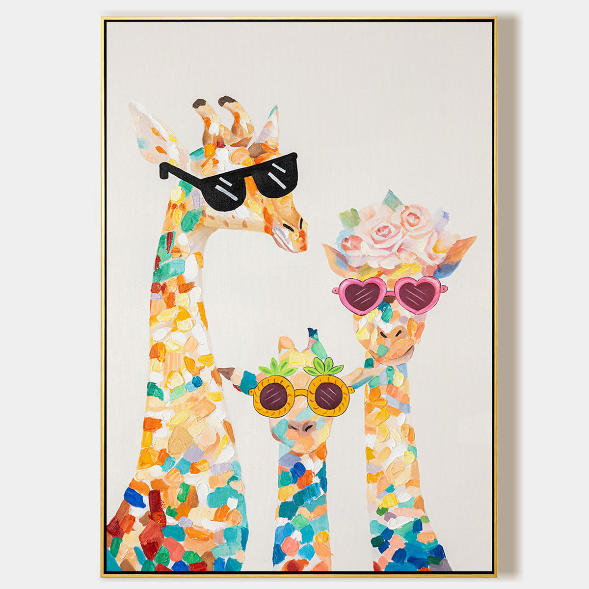 Large Giraffe Family Painting – Hand-Painted Animal Art