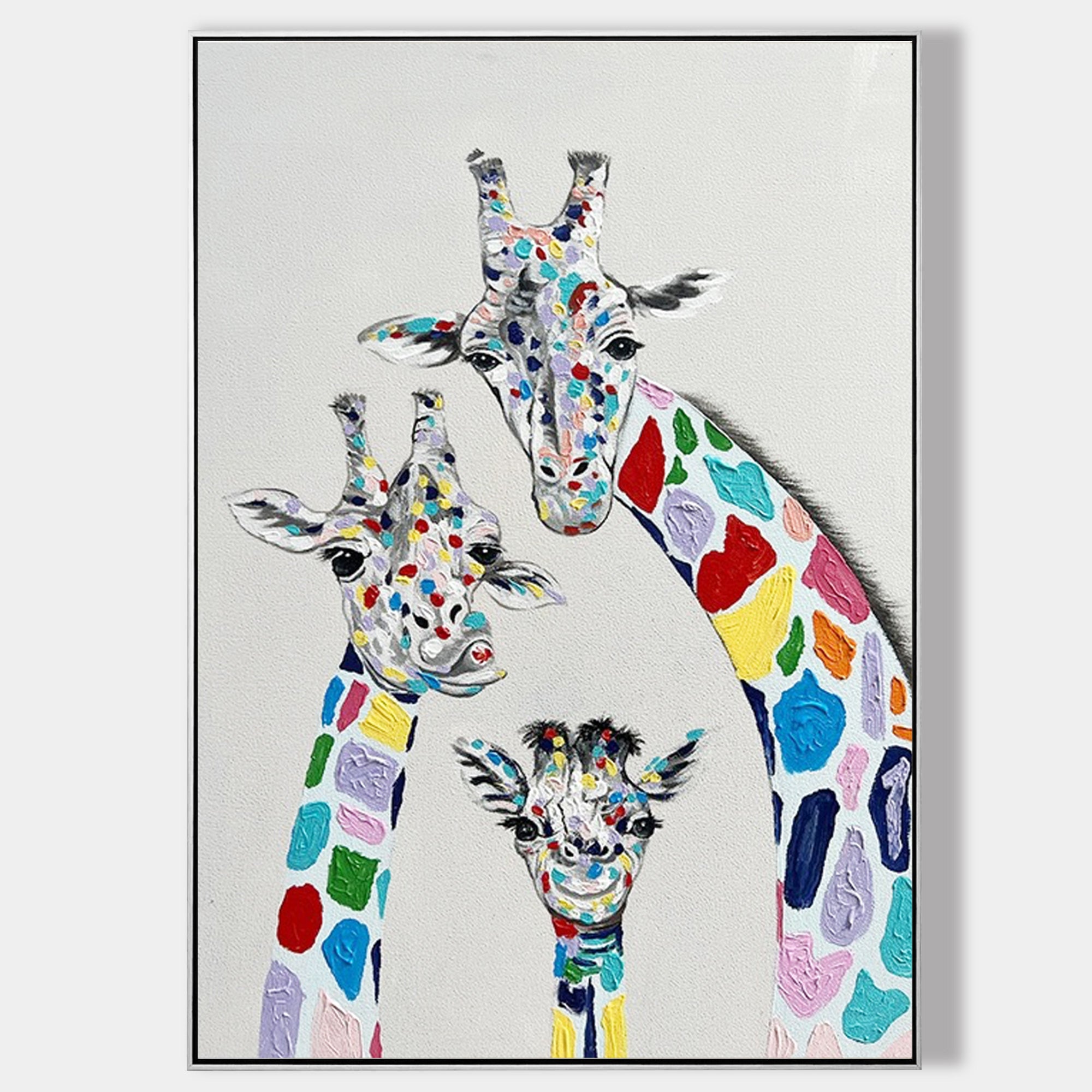 Original großes Giraffenfamiliengemälde