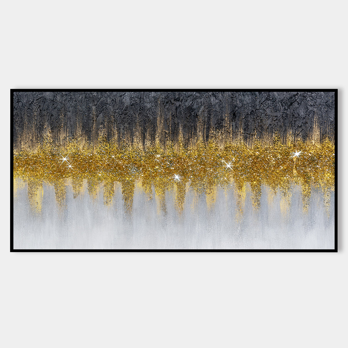 Abstract Black & Gold Glitter Wall Art – Large Textured Canvas