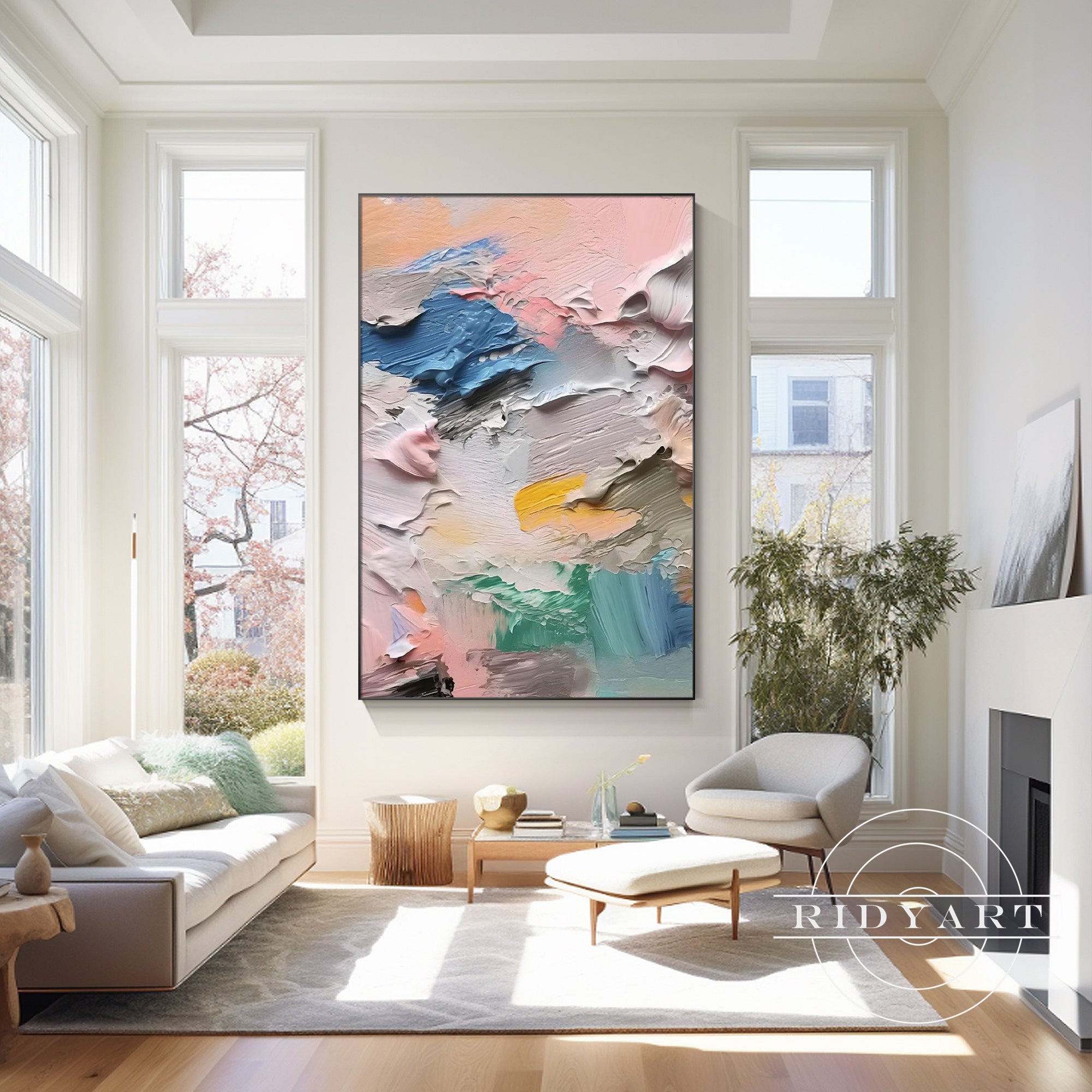 Elegant pastel abstract wall art on canvas for modern interiors