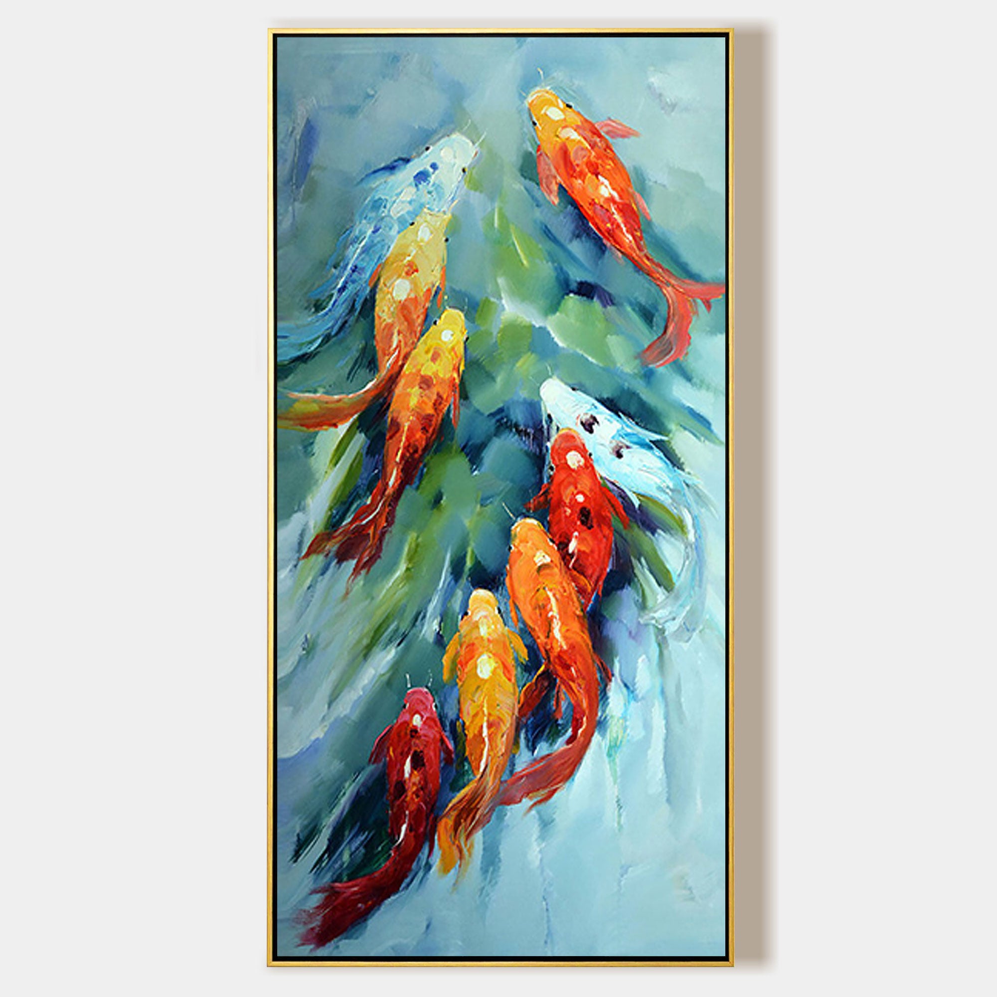 Farbenfrohes Feng Shui-Gemälde mit Koi-Fischen