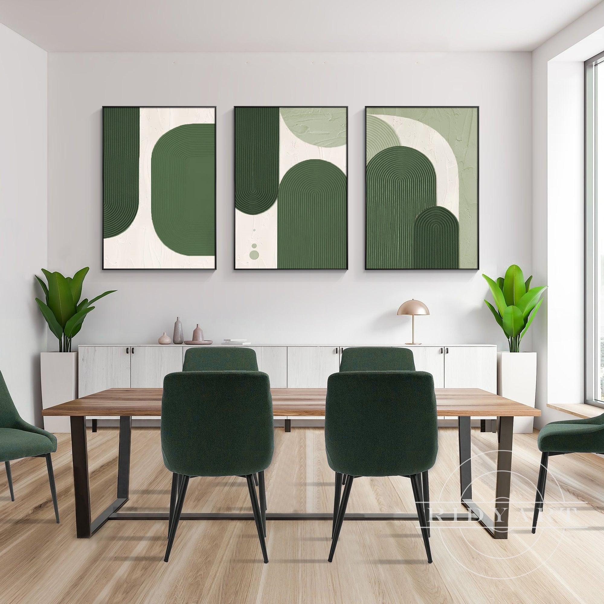 Sage green triptych wall art – hand-painted textured design